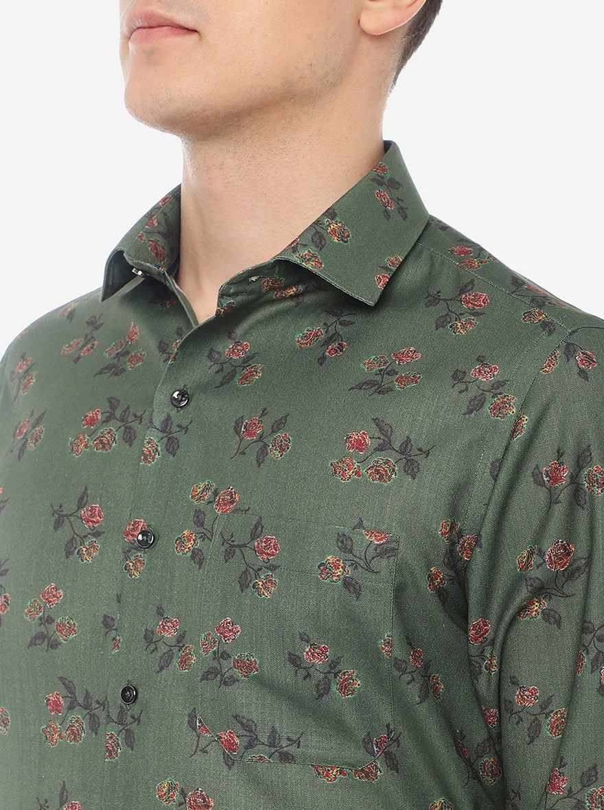 Green Printed Slim Fit Party Wear Shirt | Greenfibre