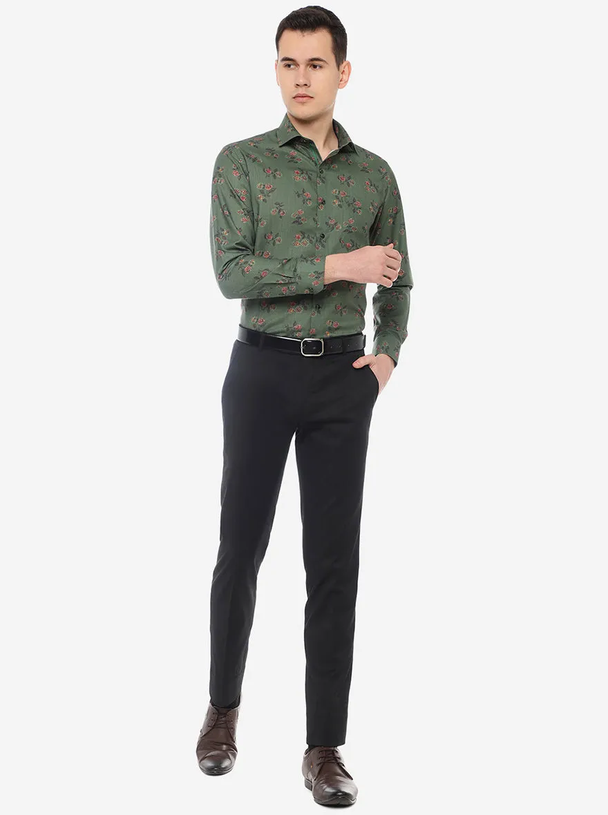 Green Printed Slim Fit Party Wear Shirt | Greenfibre