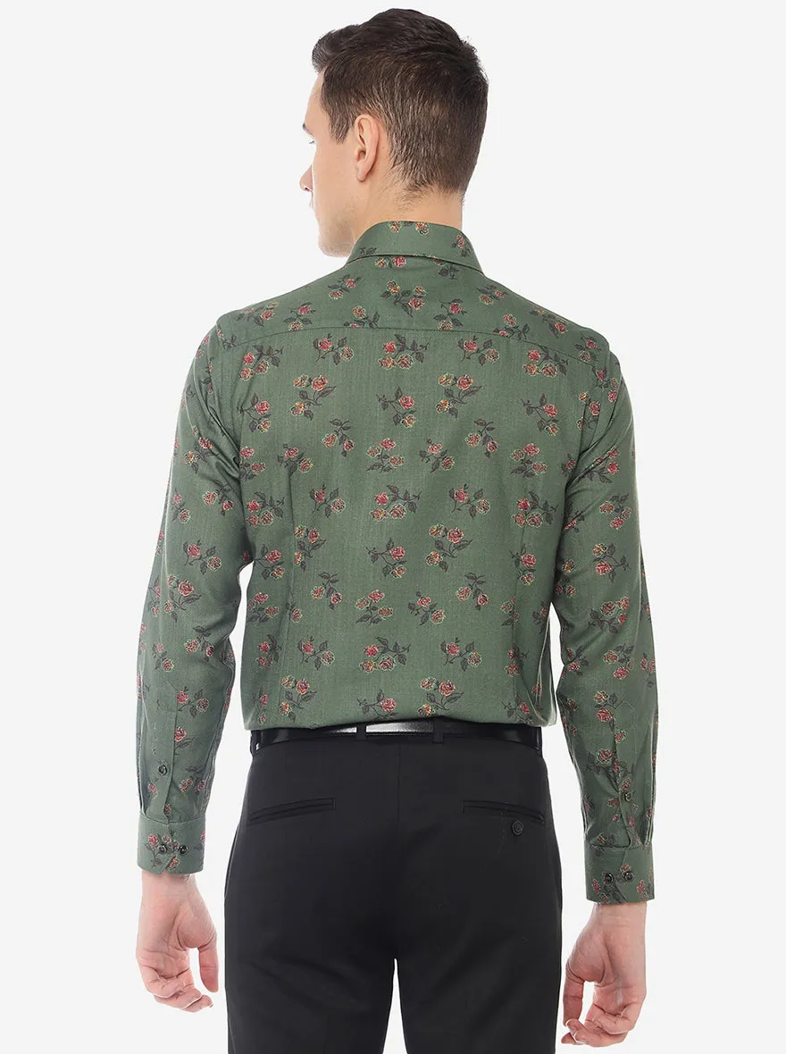 Green Printed Slim Fit Party Wear Shirt | Greenfibre