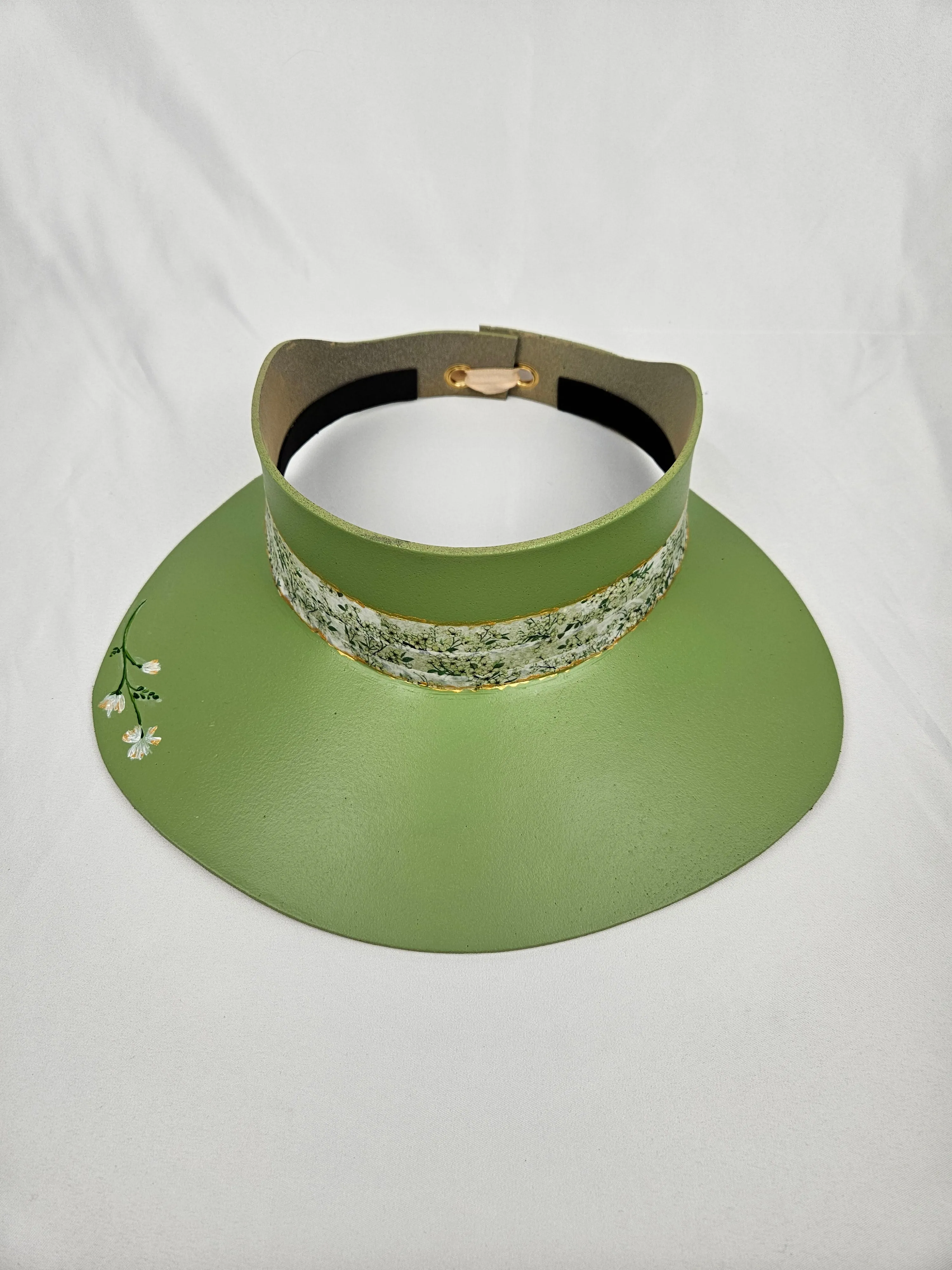 Green "LadyEVA" Visor Hat with Bright Green Garden Band and Handpainted Floral Motif