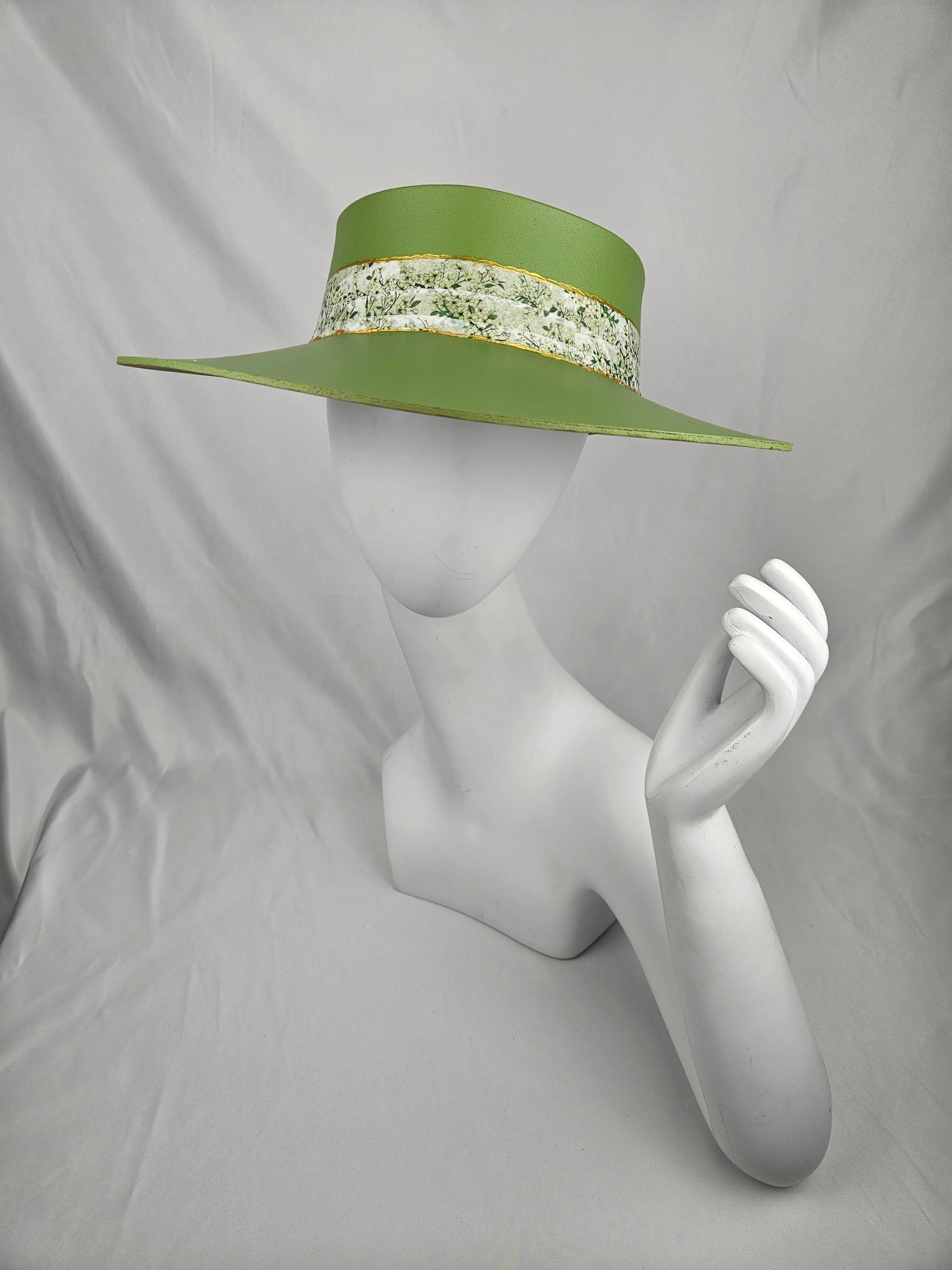 Green "LadyEVA" Visor Hat with Bright Green Garden Band and Handpainted Floral Motif