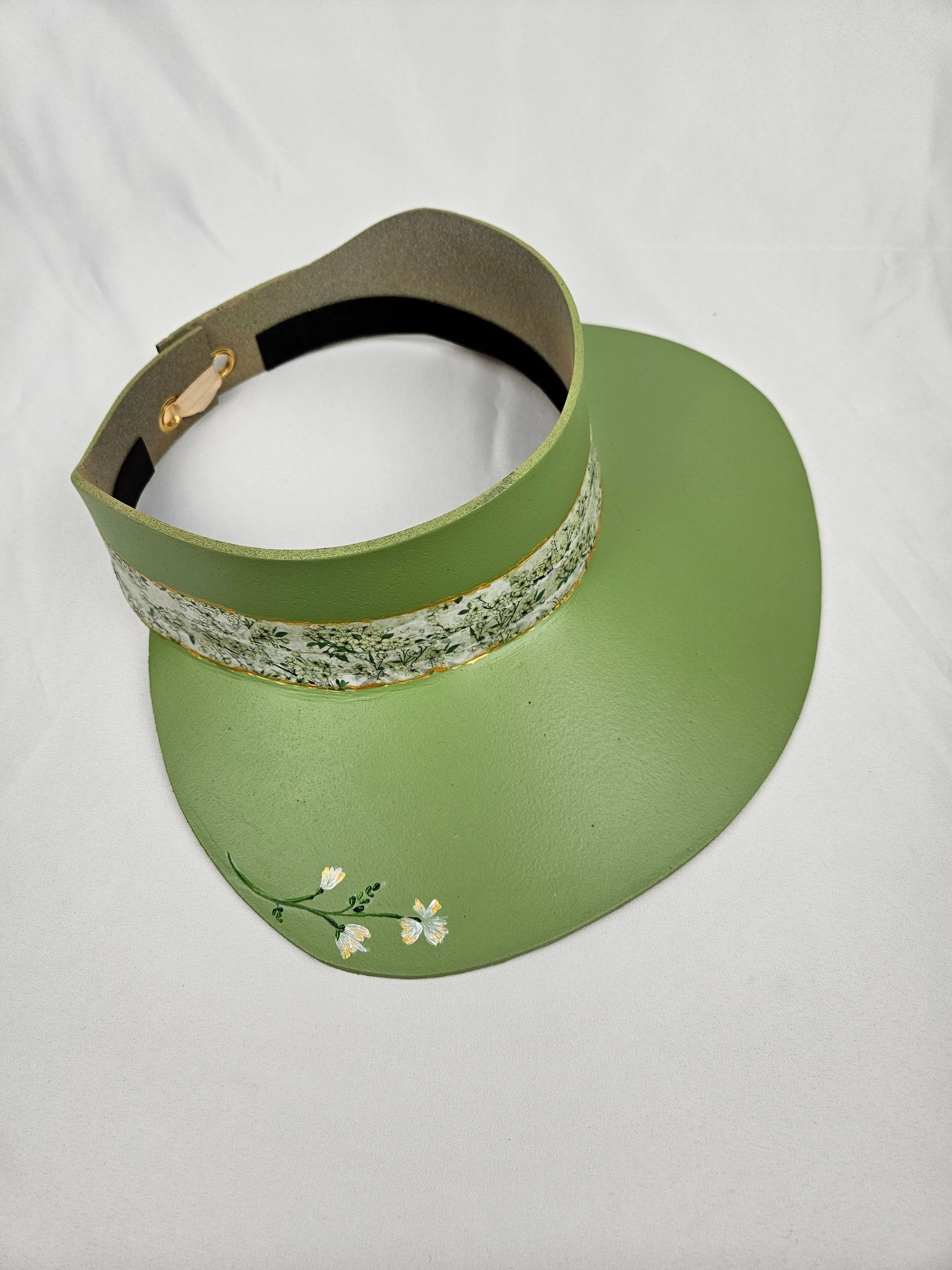 Green "LadyEVA" Visor Hat with Bright Green Garden Band and Handpainted Floral Motif