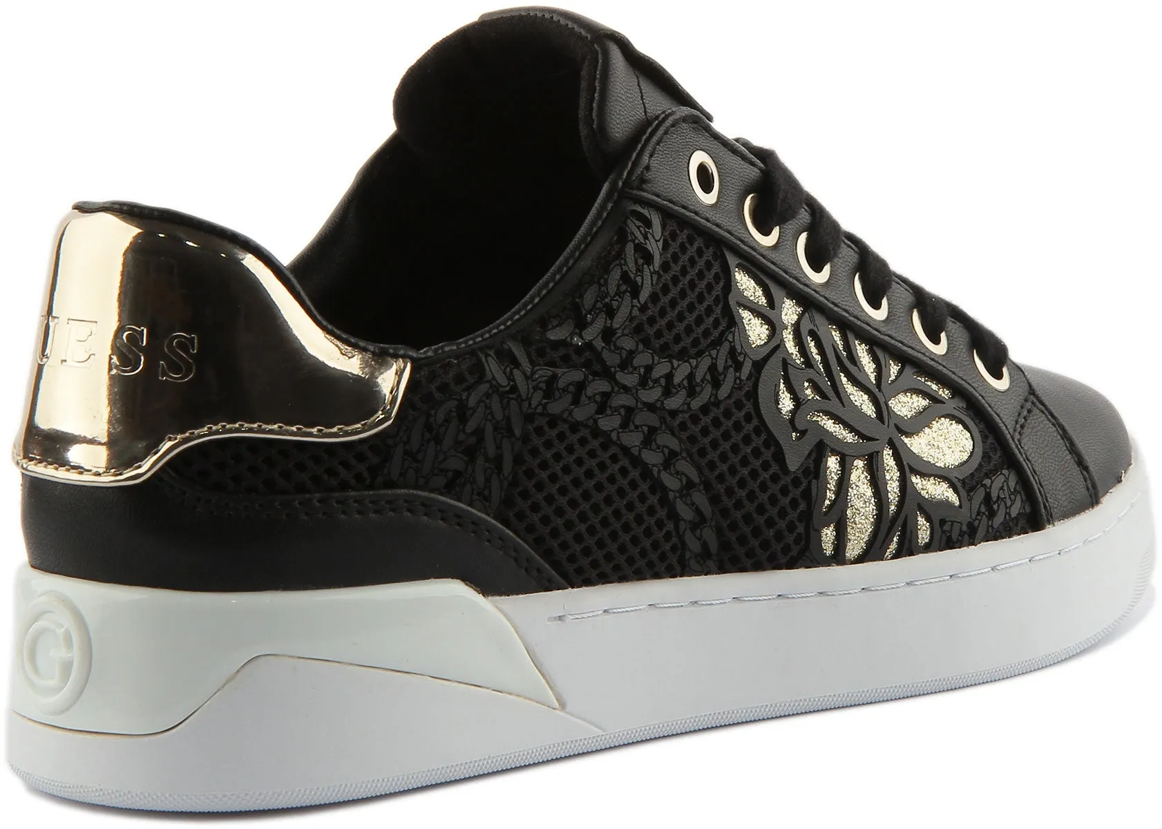 Guess Refresh Perforated Glitter In Black Gold For Women