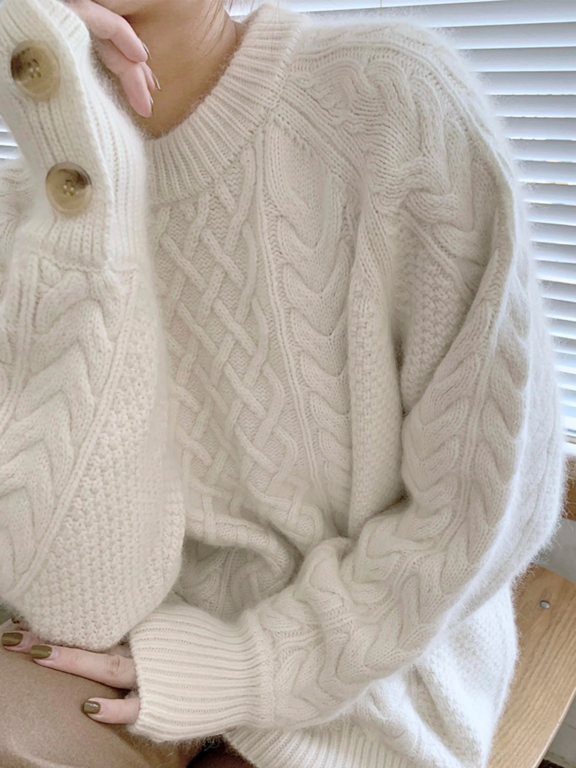 Hand-Knitted Loose Cozy Sweater for Fall Winter Outerwear Christmas Gift for Her