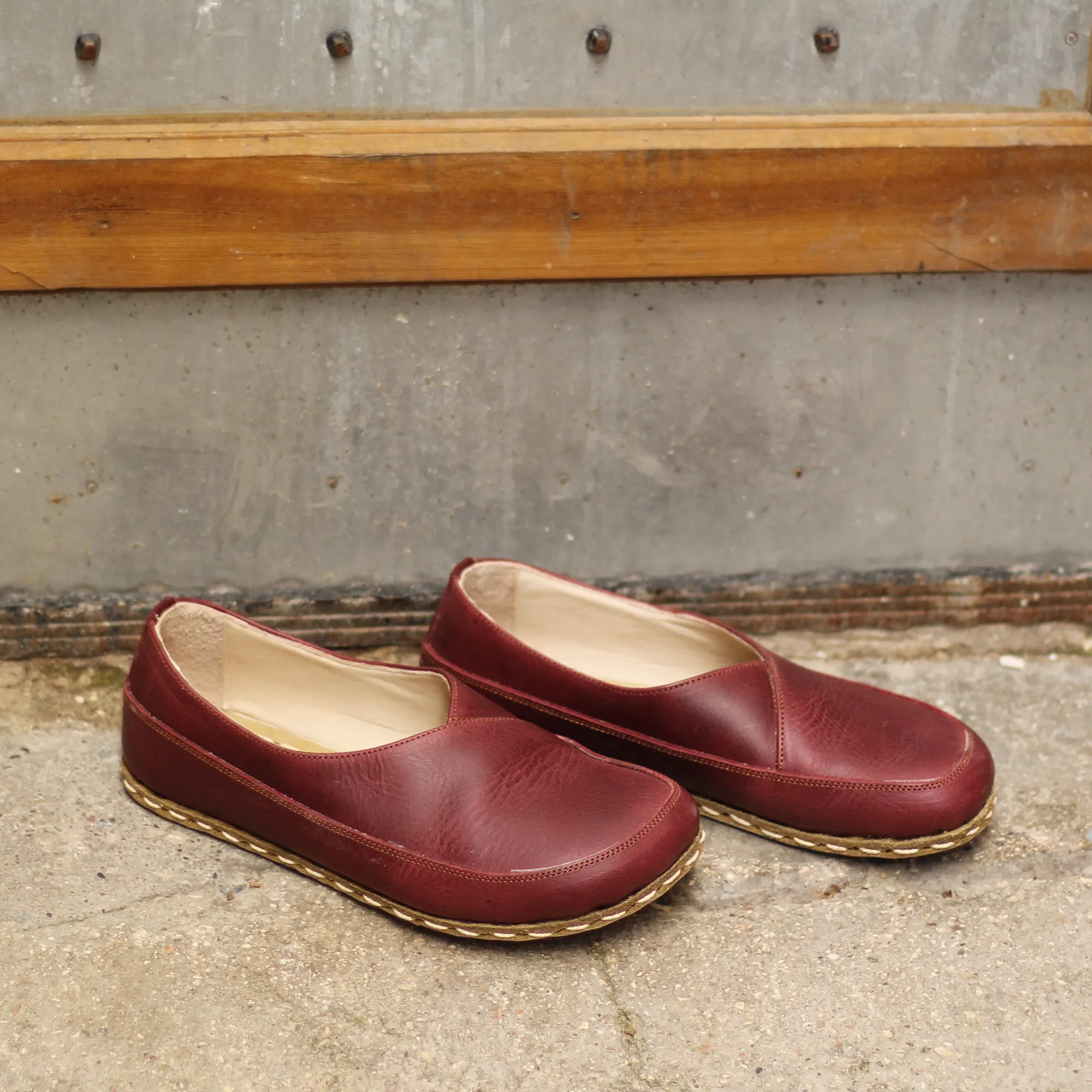 Handmade Barefoot Loafers for Women Burgundy