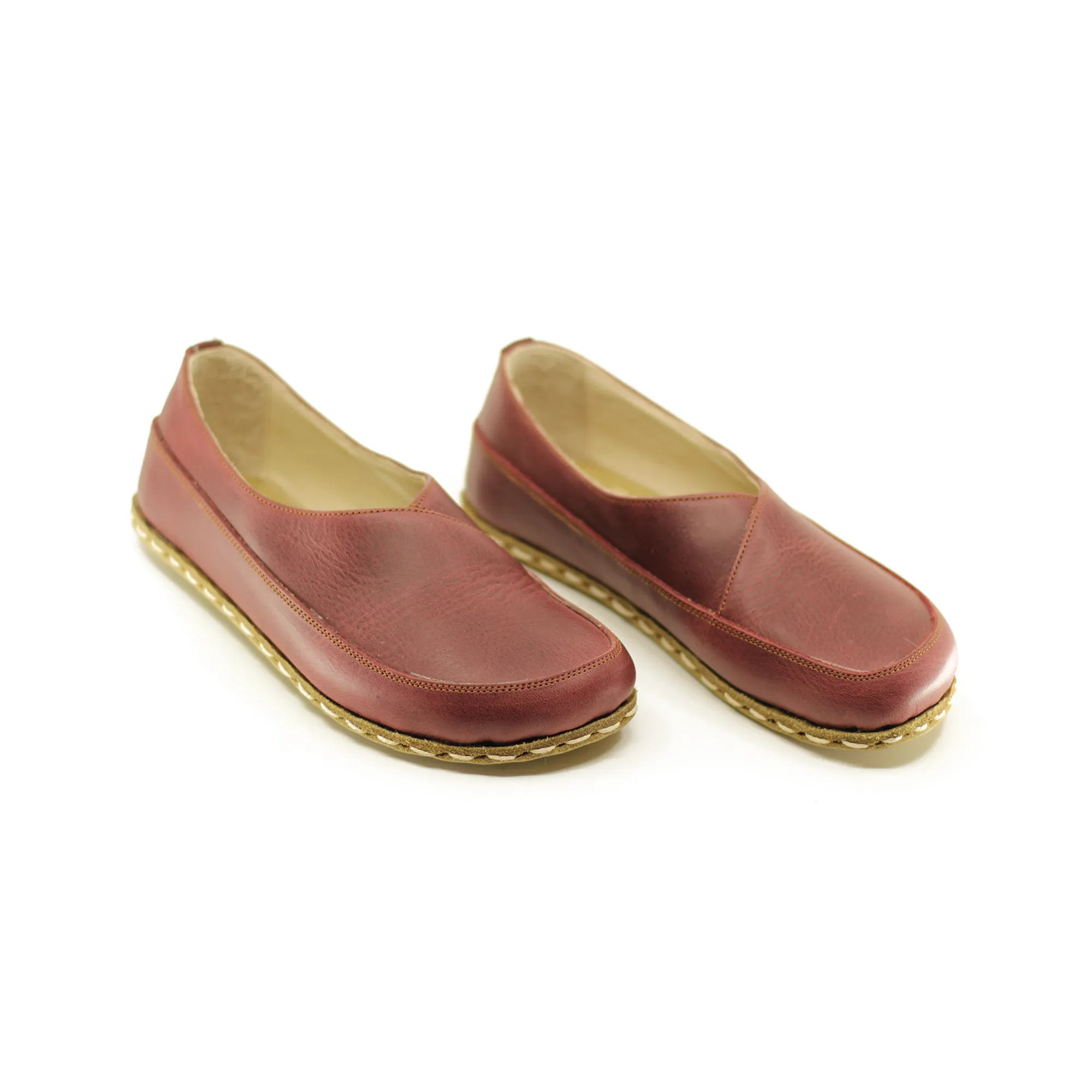 Handmade Barefoot Loafers for Women Burgundy