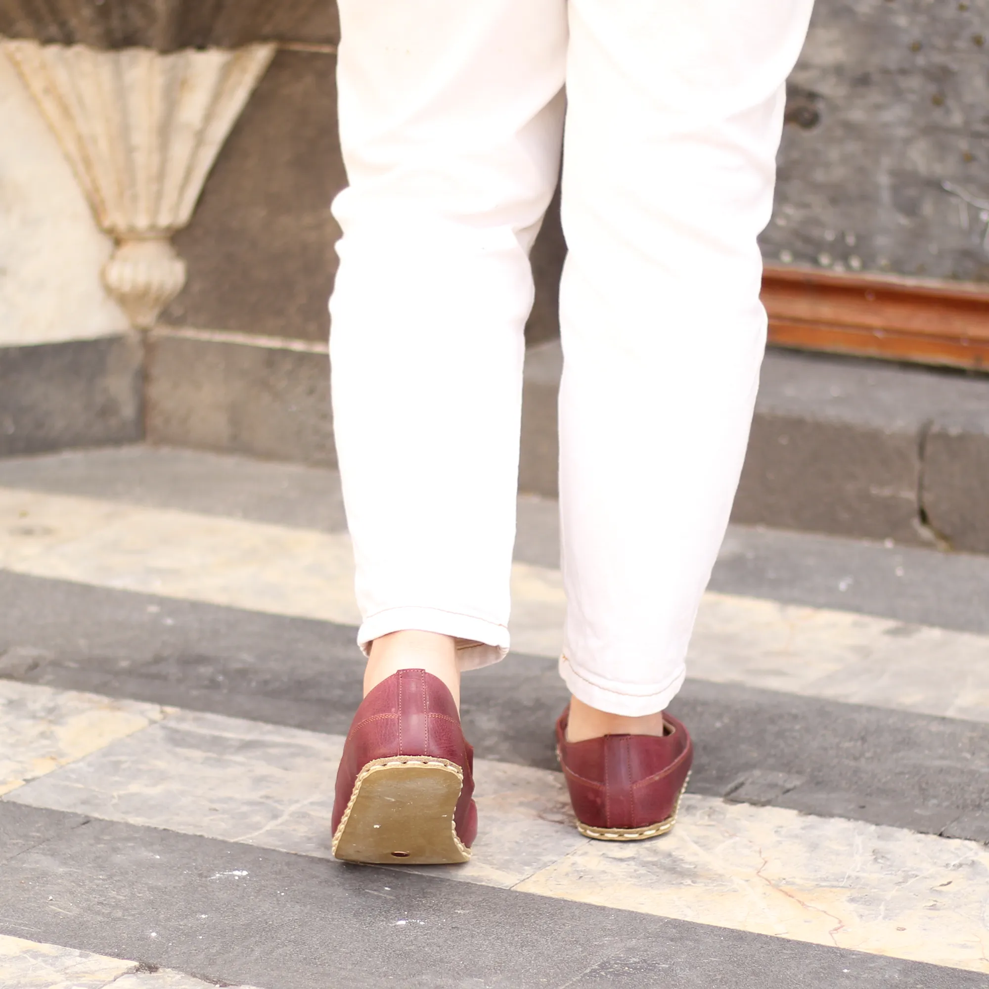 Handmade Barefoot Loafers for Women Burgundy