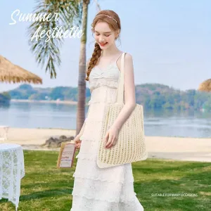 Hatisan 1 Pc Crochet Tote Bag For Women Tote Bag Aesthetic Crochet Beach Bag Hobo Bag Hippie Bag Summer Bag