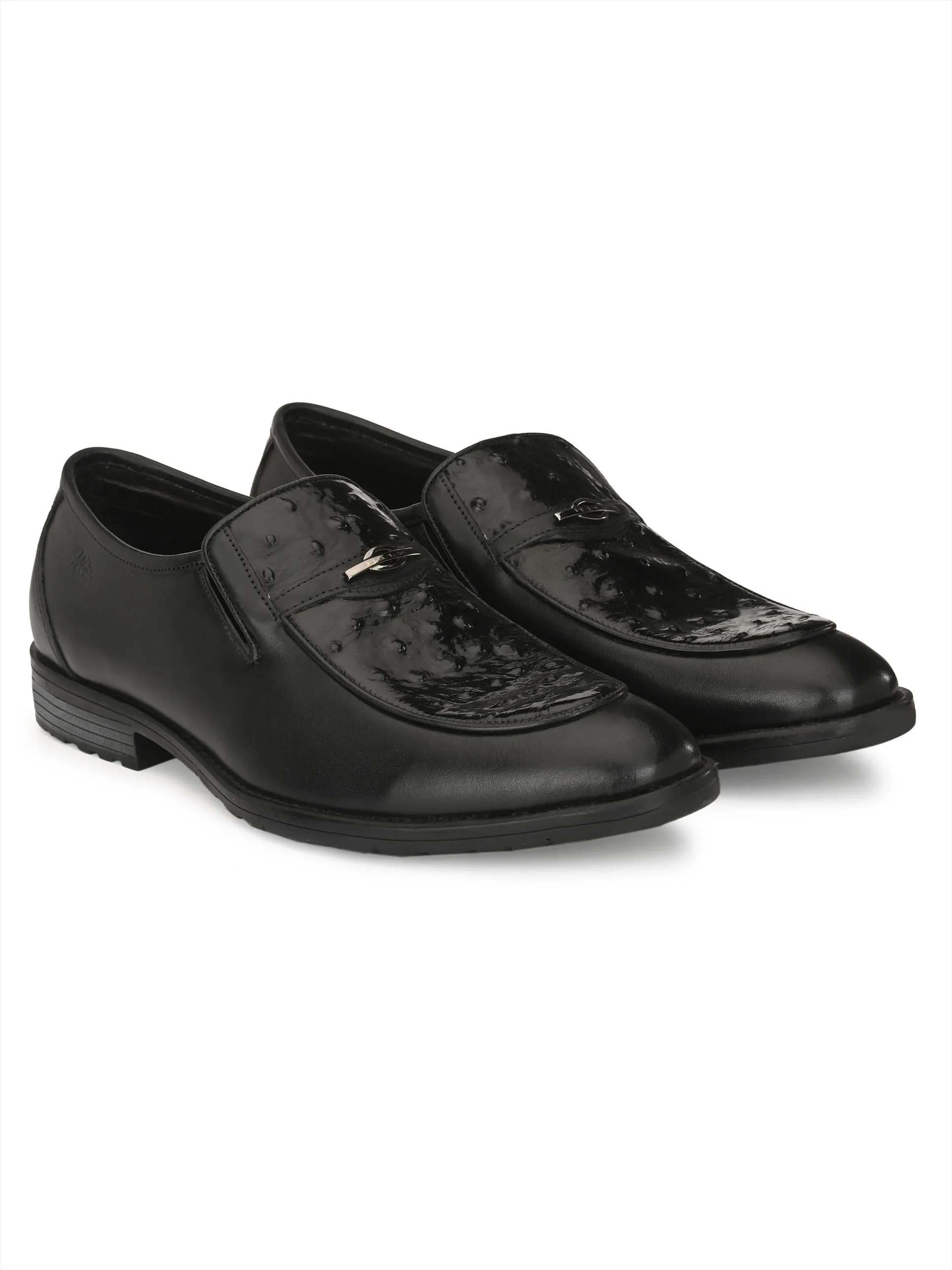 Hitz Men's Black Leather Slip On Party Wear Shoes