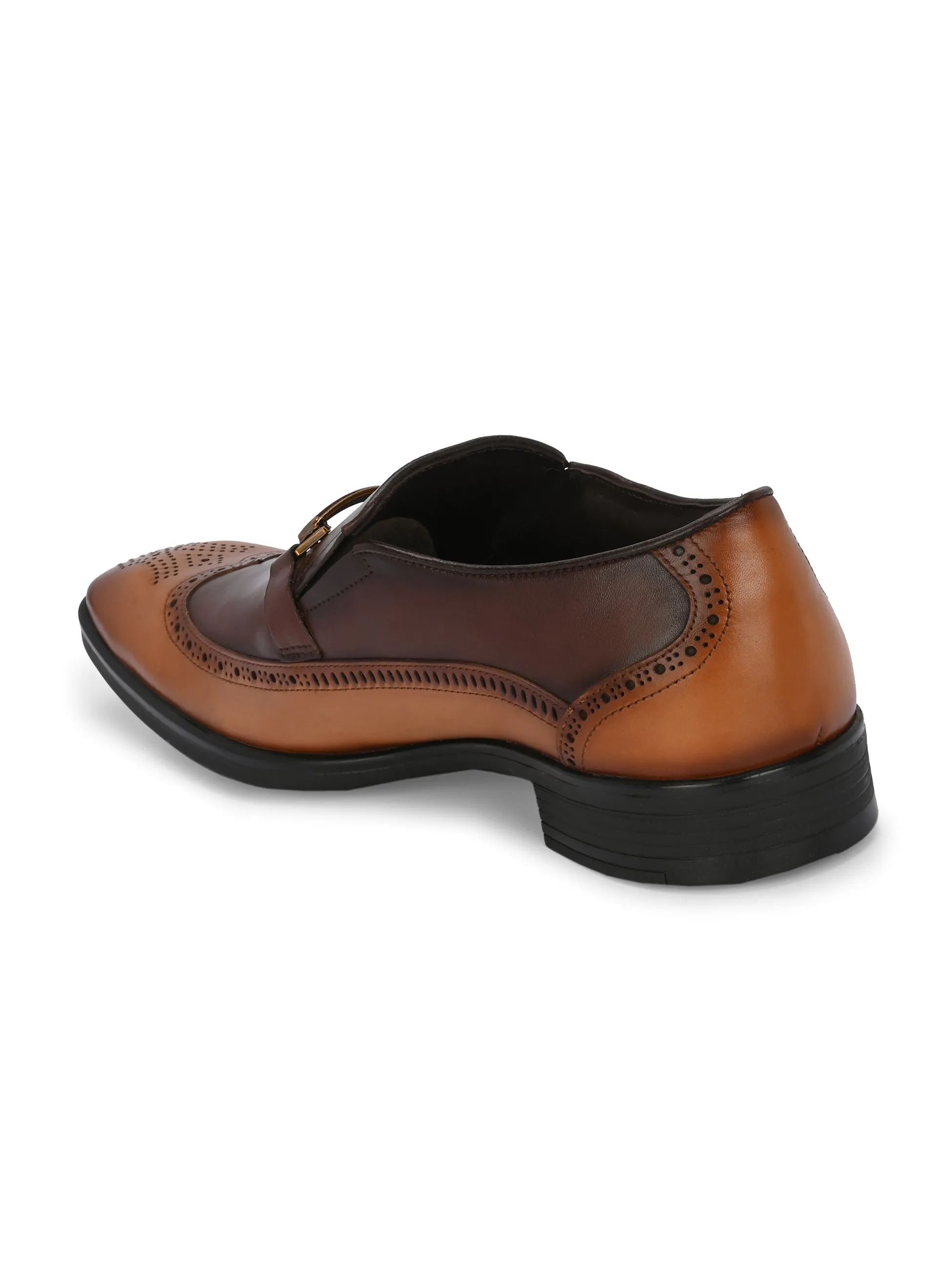 Hitz Men's Tan Brown Leather Slip-On Semi-Formal Shoes