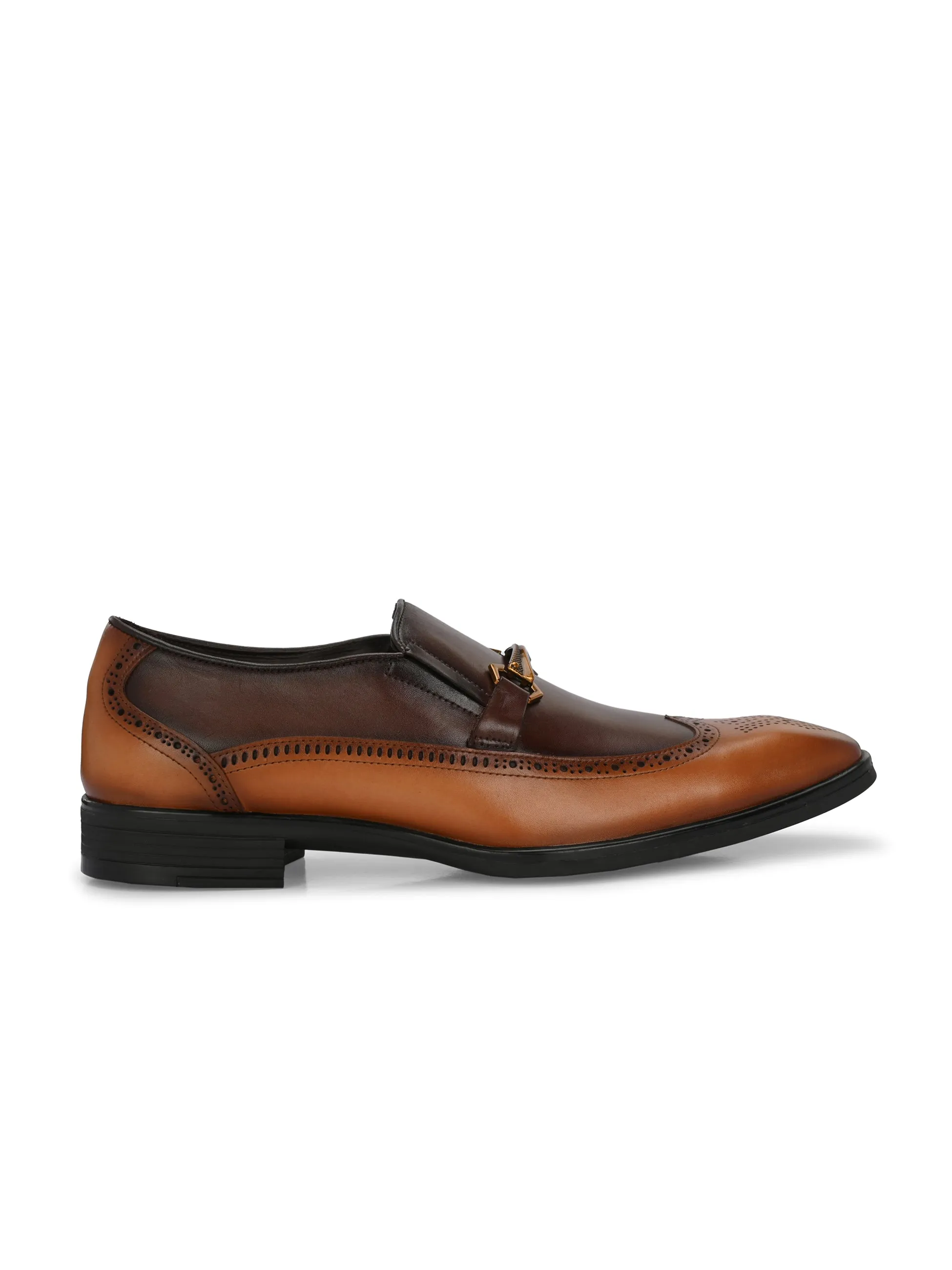 Hitz Men's Tan Brown Leather Slip-On Semi-Formal Shoes