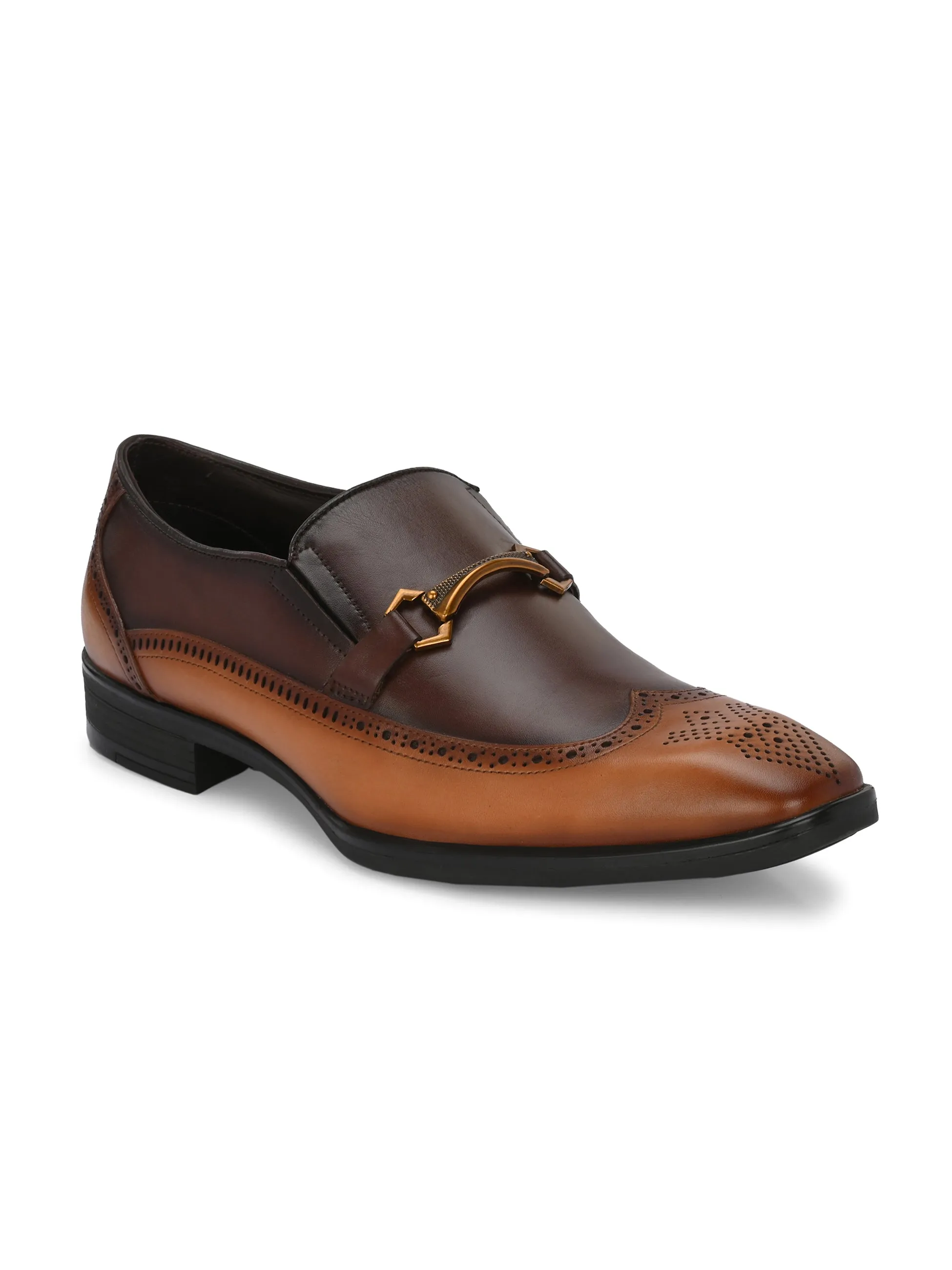 Hitz Men's Tan Brown Leather Slip-On Semi-Formal Shoes