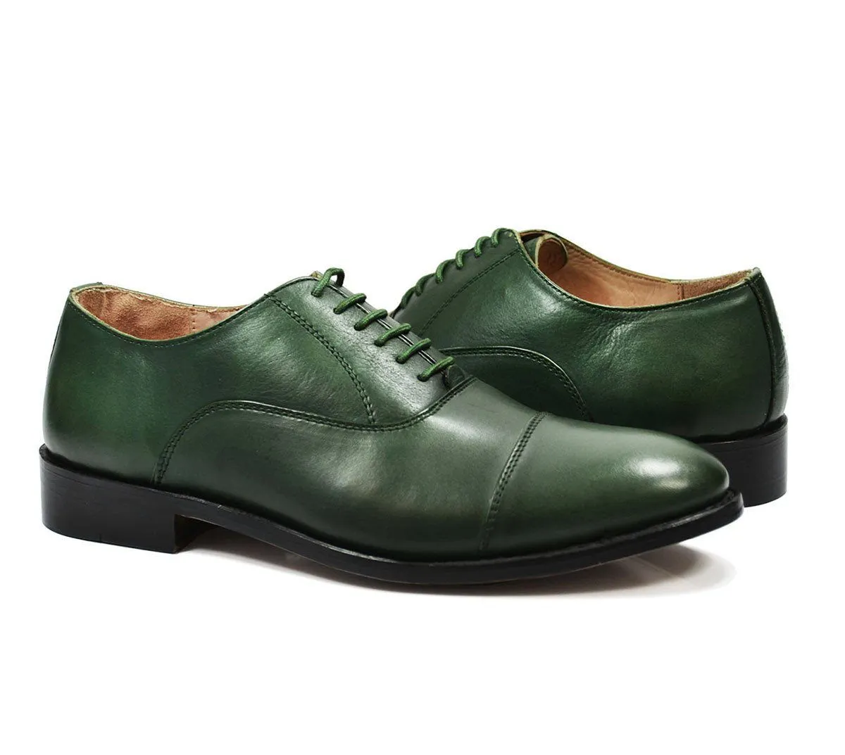 HUDSON Cap-toe in Smoke Pine Green, Full Leather by Paul Malone