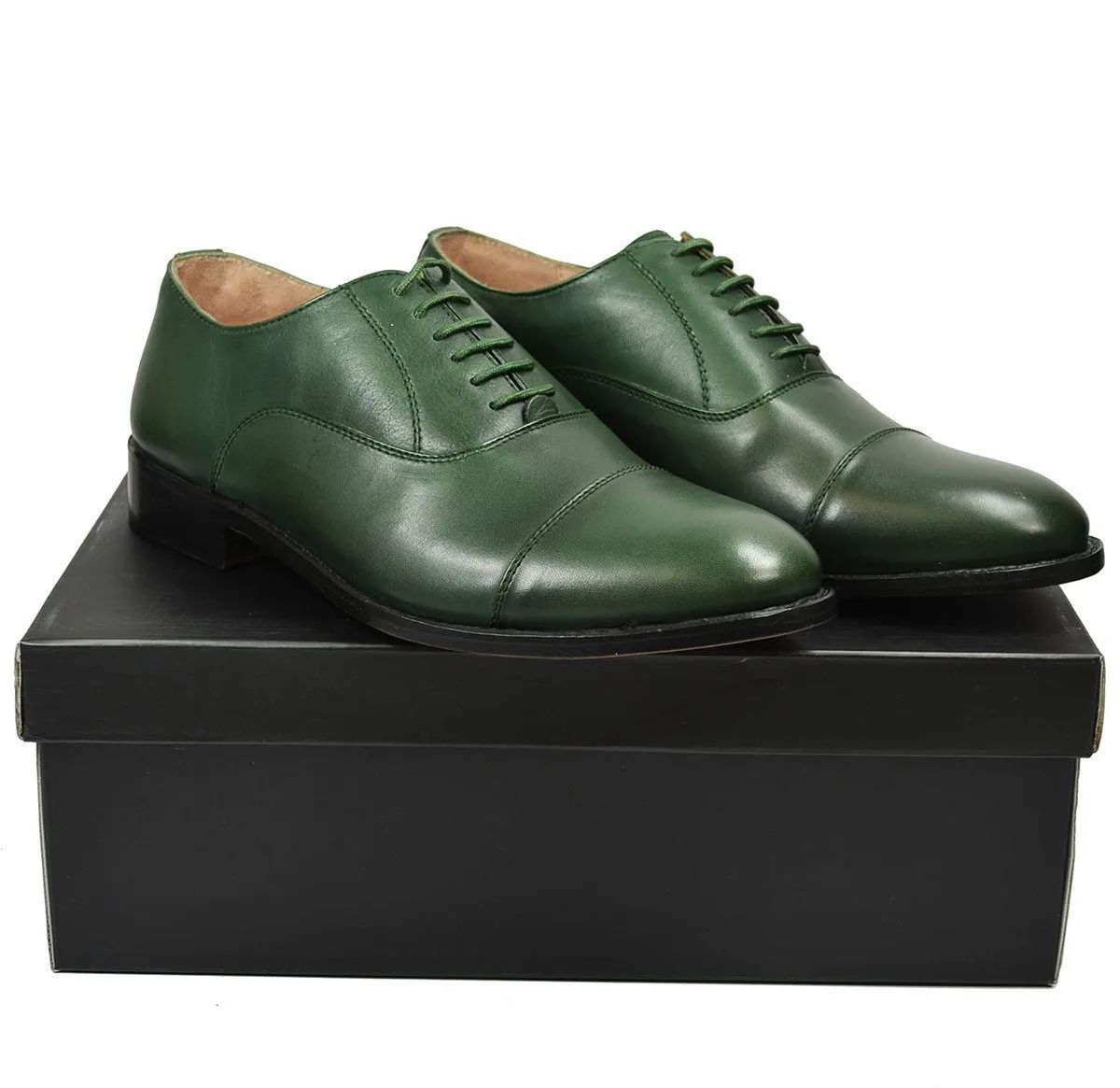 HUDSON Cap-toe in Smoke Pine Green, Full Leather by Paul Malone