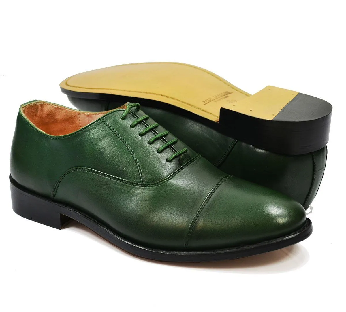 HUDSON Cap-toe in Smoke Pine Green, Full Leather by Paul Malone