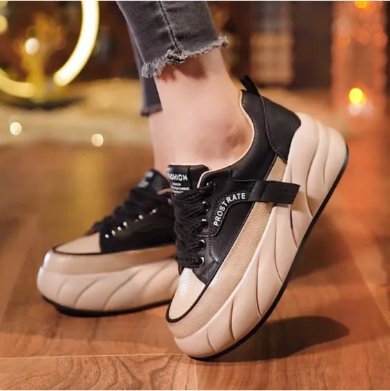 ikearlax Foreign Trade Thick Bottom Sneaker Women  Spring New Korean Fashion Flat Casual British Style Dad Shoes Women