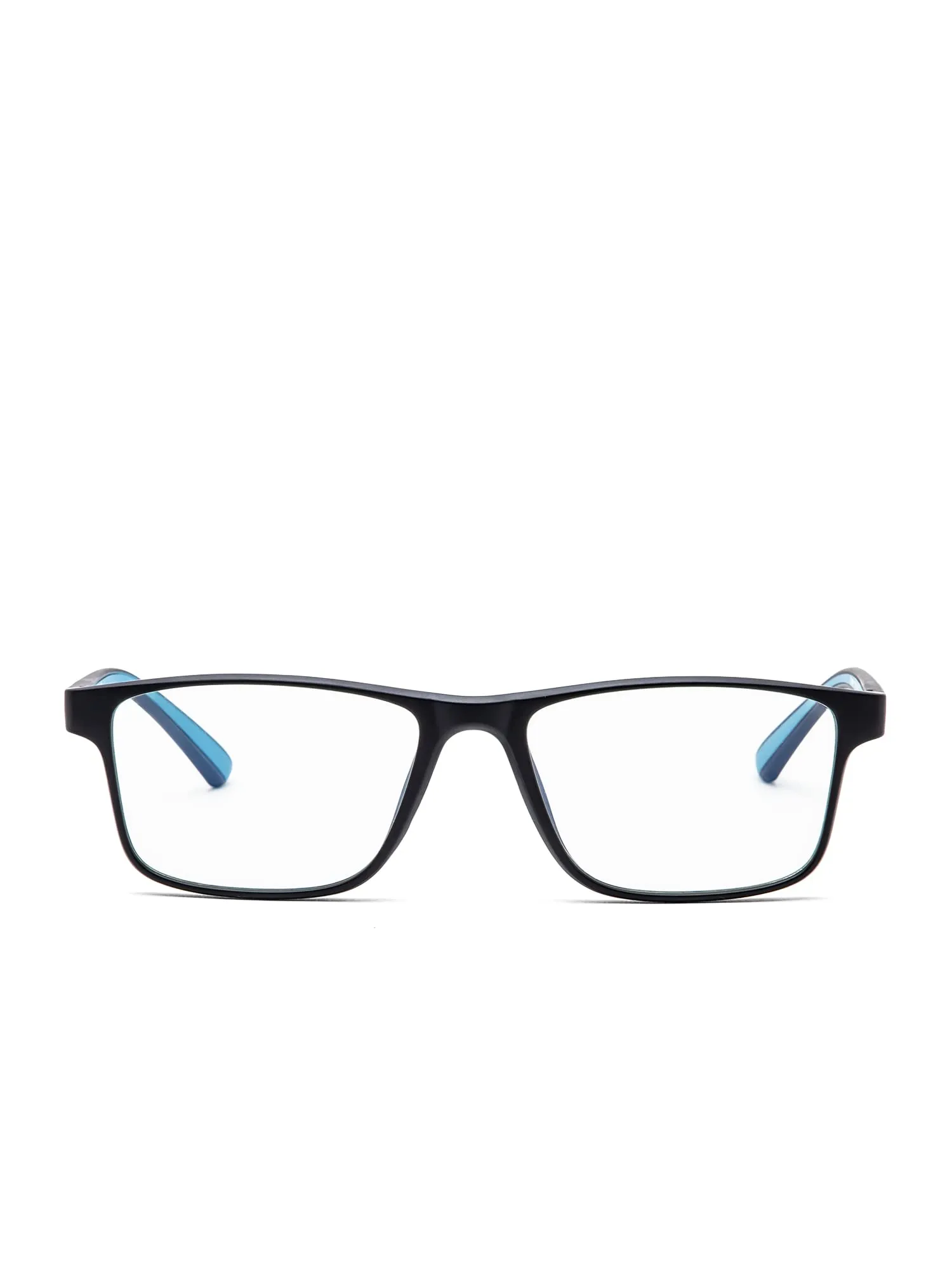 Intellilens | Zero Power Blue Cut Computer Glasses | Anti Glare, Lightweight & Blocks Harmful Rays | UV Protection Specs | For Men & Women | Black & Blue | Square | Medium