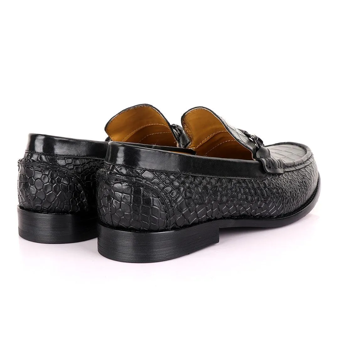 John Mendson Croc Skin Black Loafers