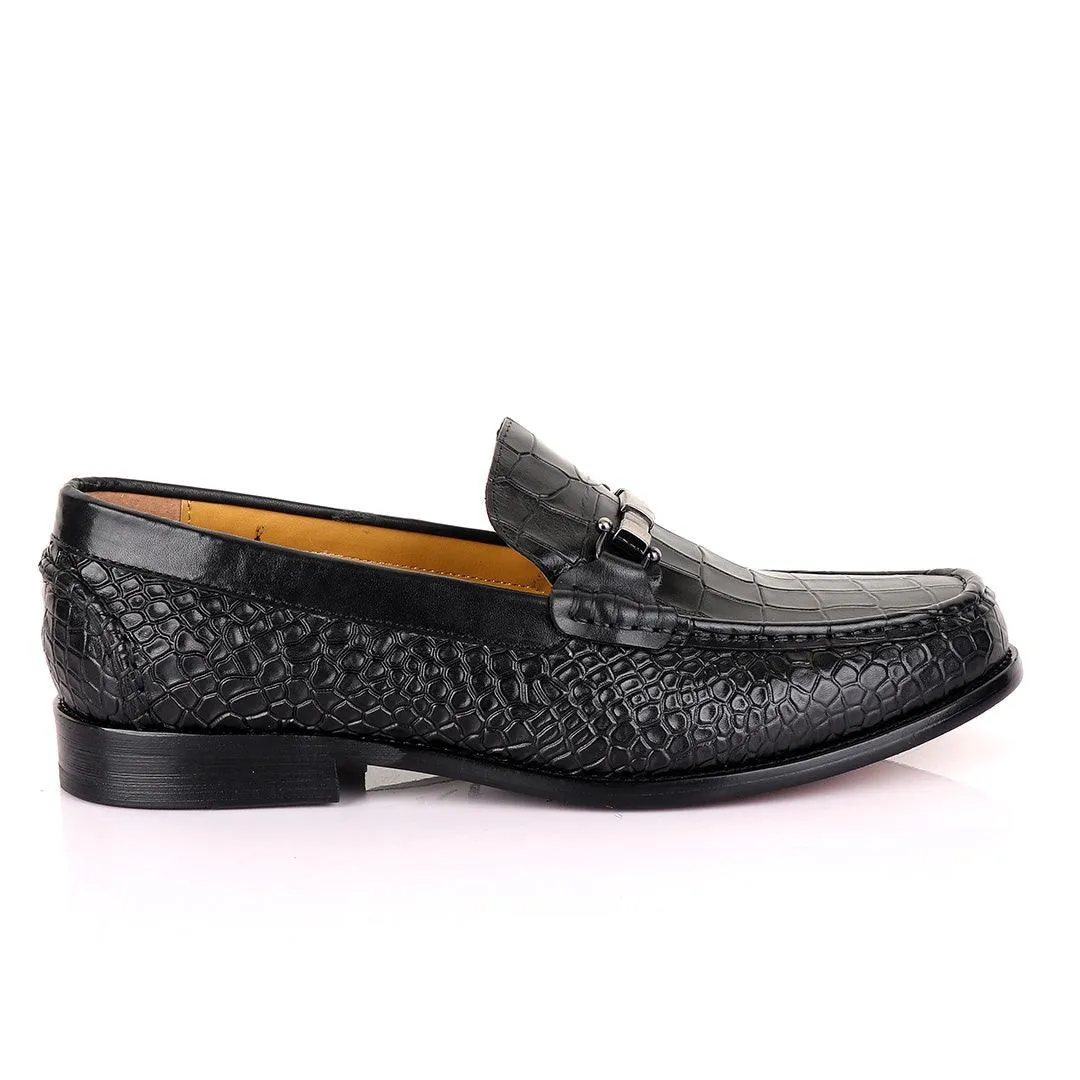 John Mendson Croc Skin Black Loafers