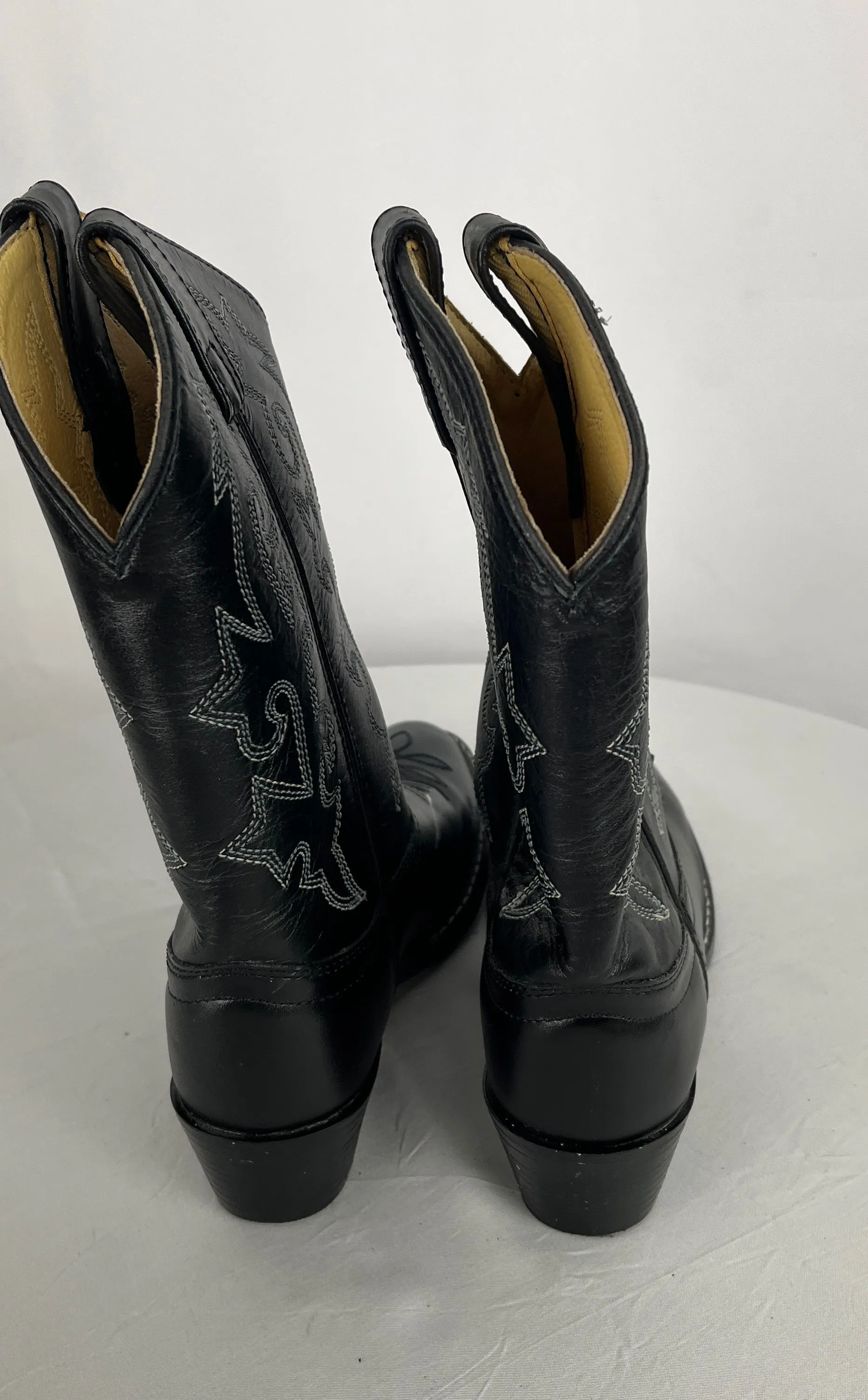 Justin Kid's Black Leather Round Toe Boots with Inlays Size 1.5D