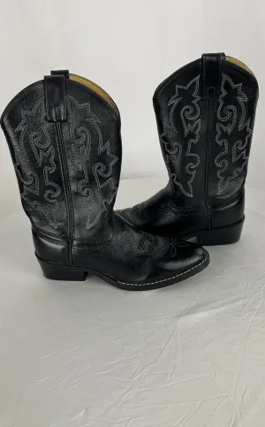 Justin Kid's Black Leather Round Toe Boots with Inlays Size 1.5D