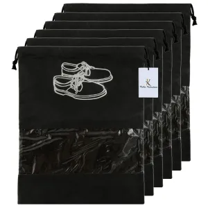 Kuber Industries 18 Piece Non Woven Travel Shoe Cover, String Bag Organizer, Black -CTMTC039488