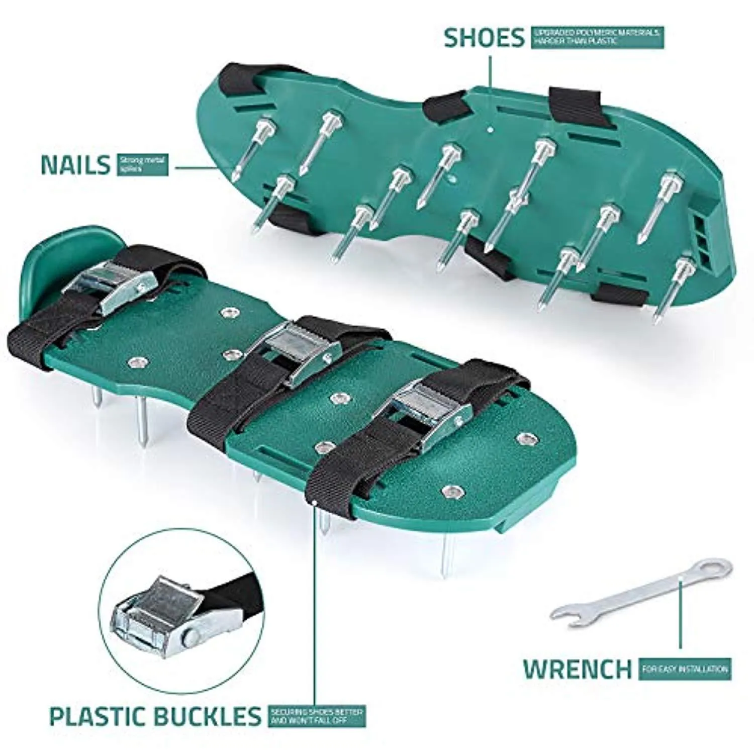 Lawn Aerator Spike Shoes - For Effectively Aerating Lawn Soil – Comes with 3 Adjustable Straps with Metallic Buckles – Universal Size that Fits all - For a Greener and Healthier Yard (Metal Buckle)