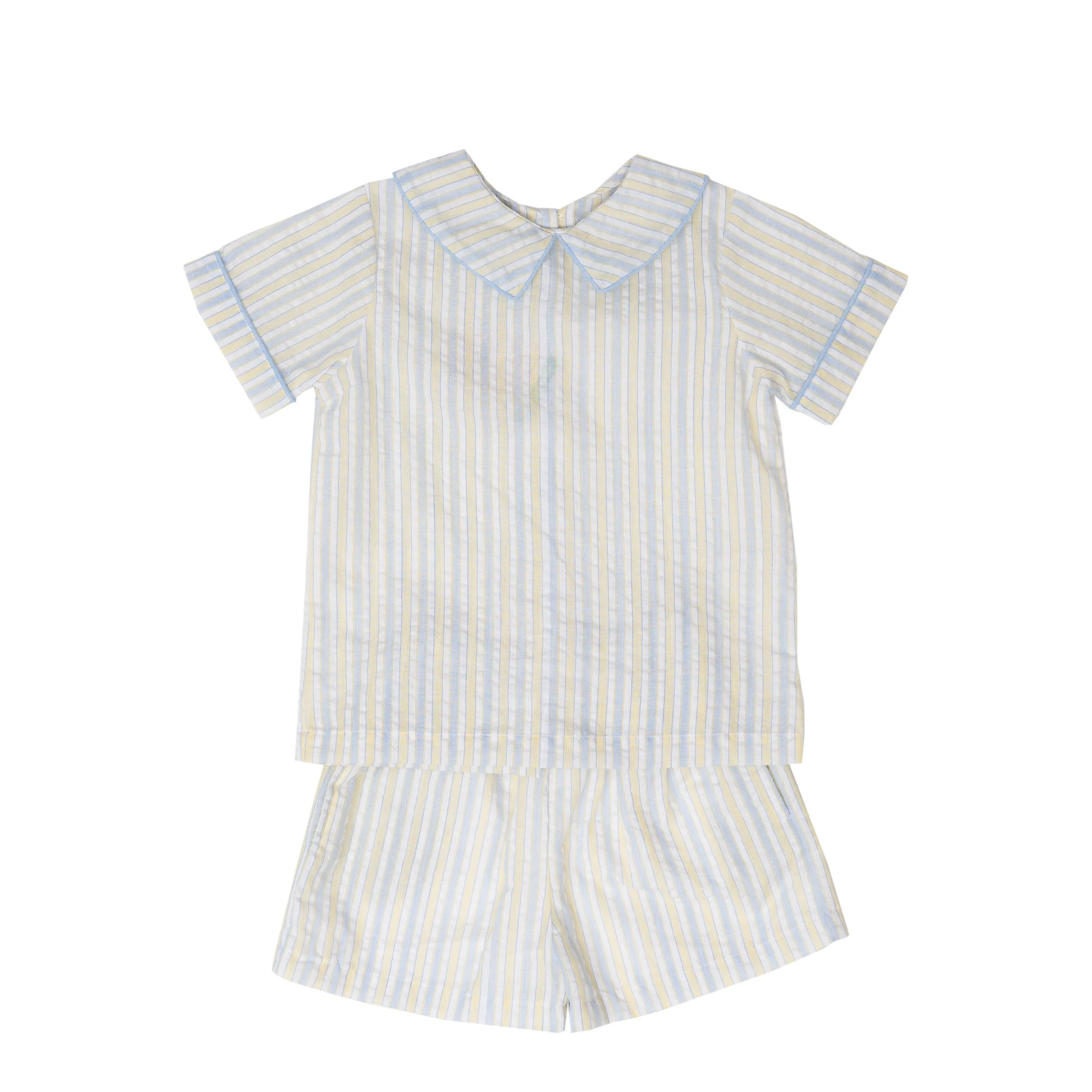 Liam Blue Yellow Striped Shorts Set