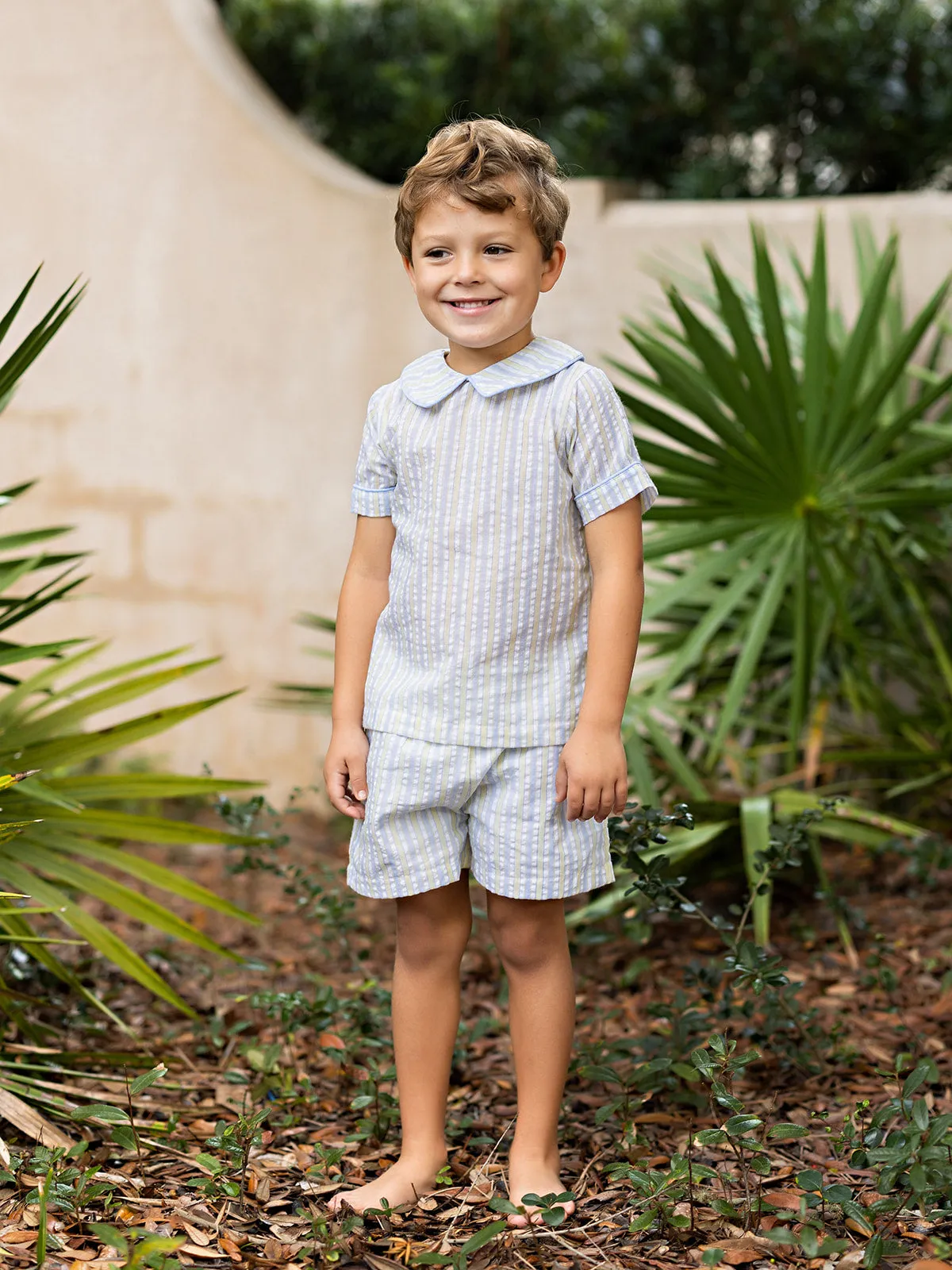 Liam Blue Yellow Striped Shorts Set