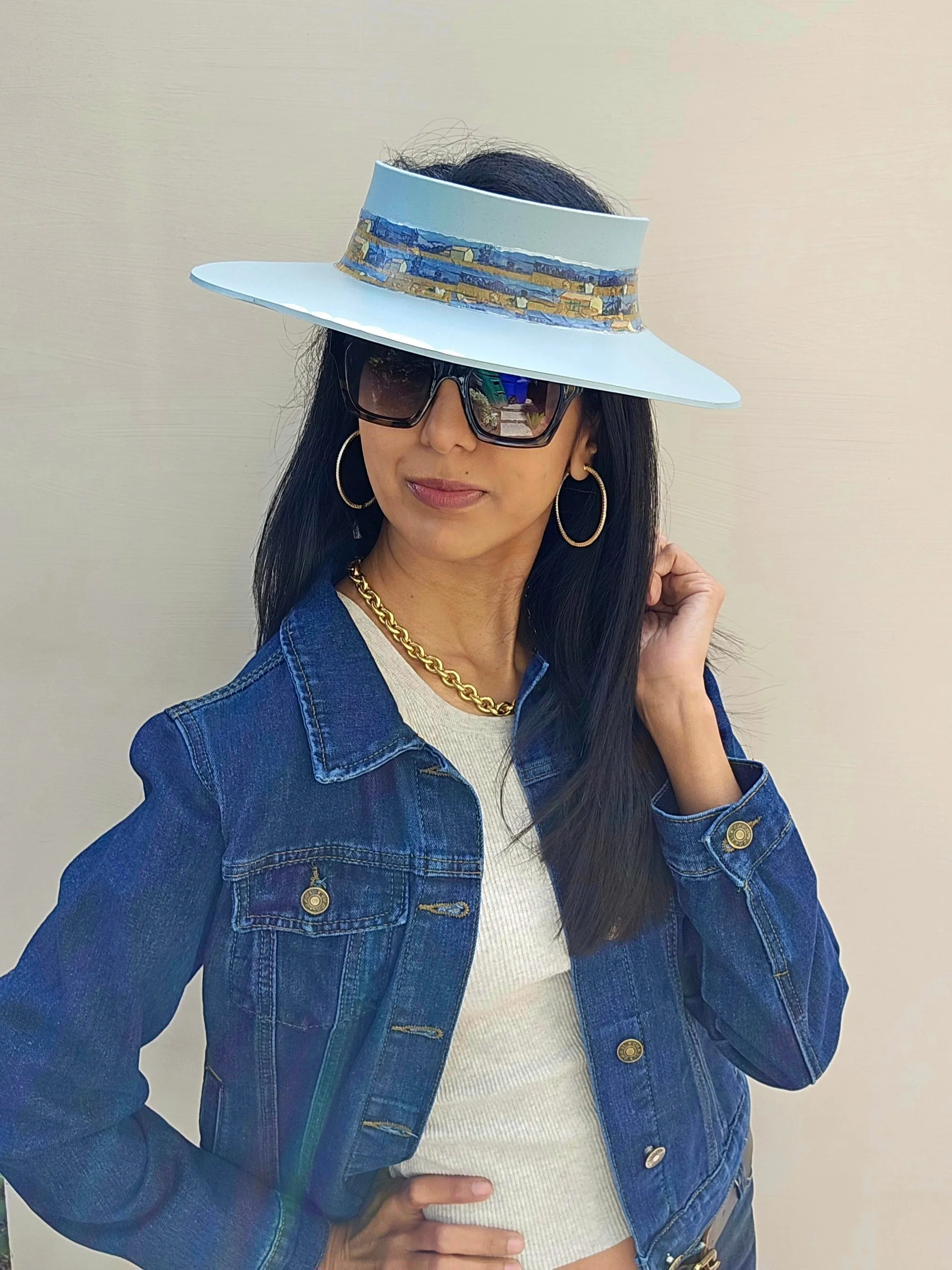 Light Blue "LadyEVA" Visor Hat with Monet Style Blue Band