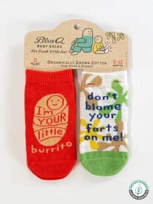 Lil Burrito/Farts 2 Pack Kids/Baby Socks (Age 0-12 months)