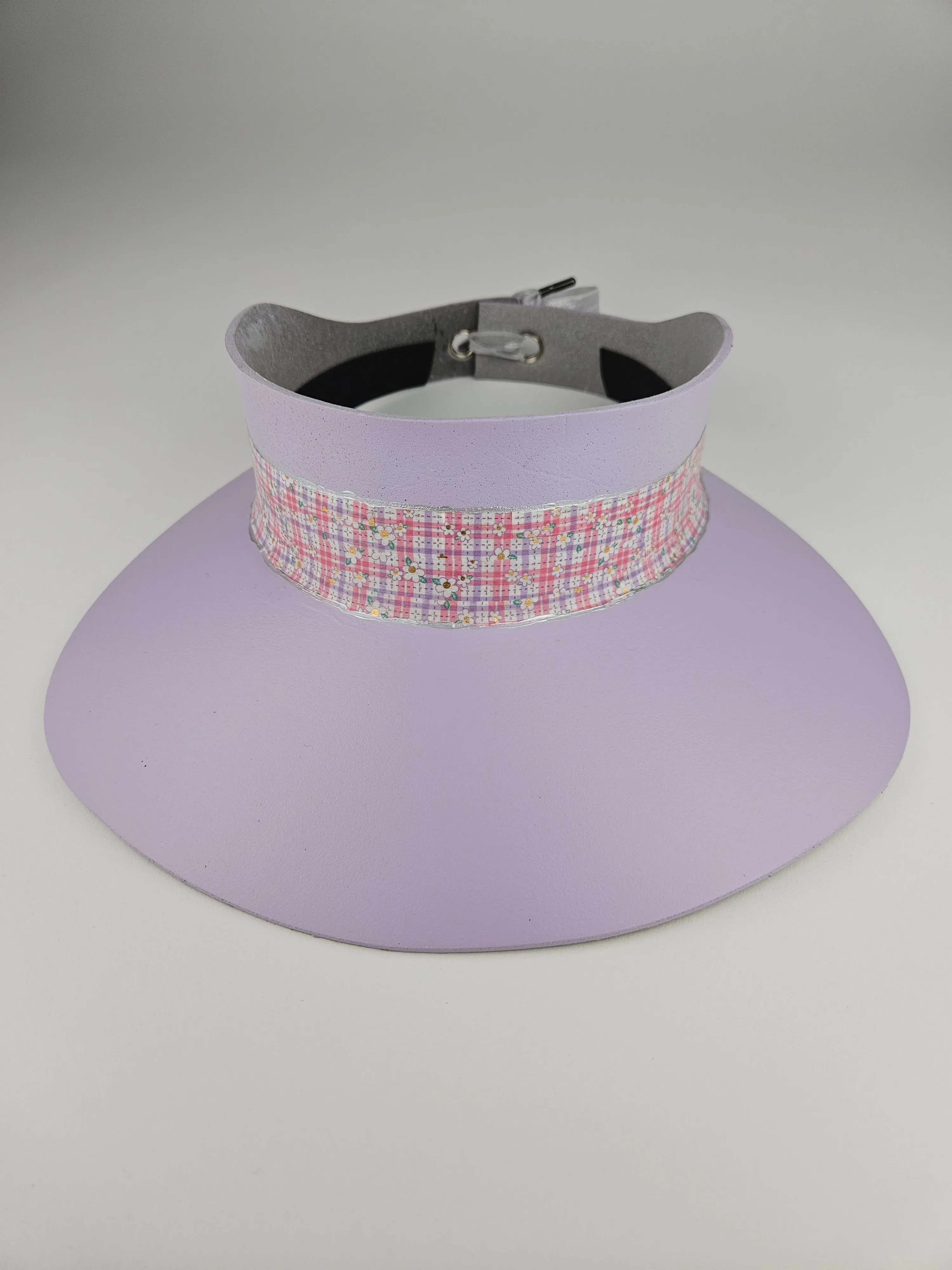 Lilac Purple "LadyEVA" Visor Hat with Multicolor Pastel Plaid Style Band