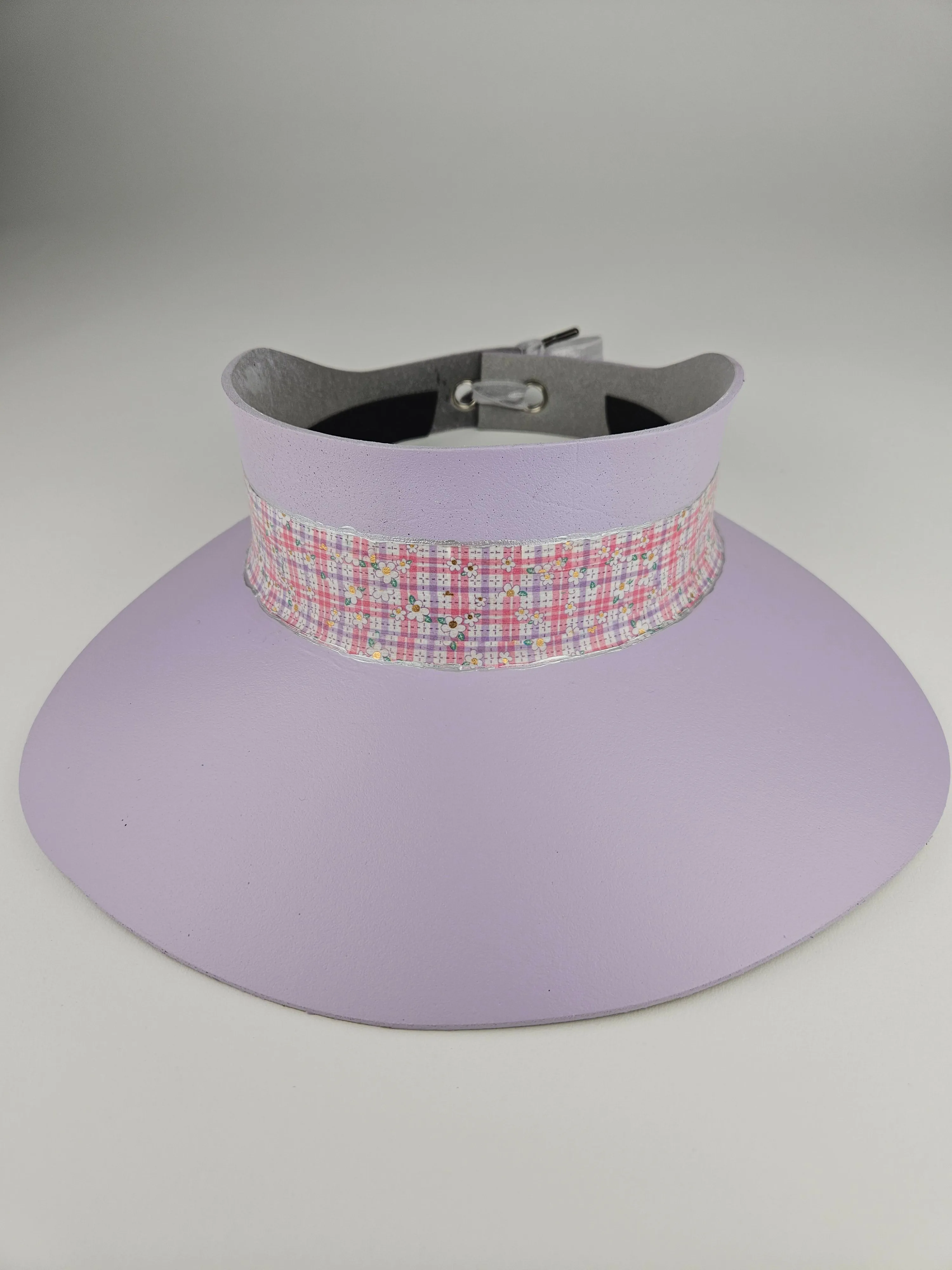 Lilac Purple "LadyEVA" Visor Hat with Multicolor Pastel Plaid Style Band