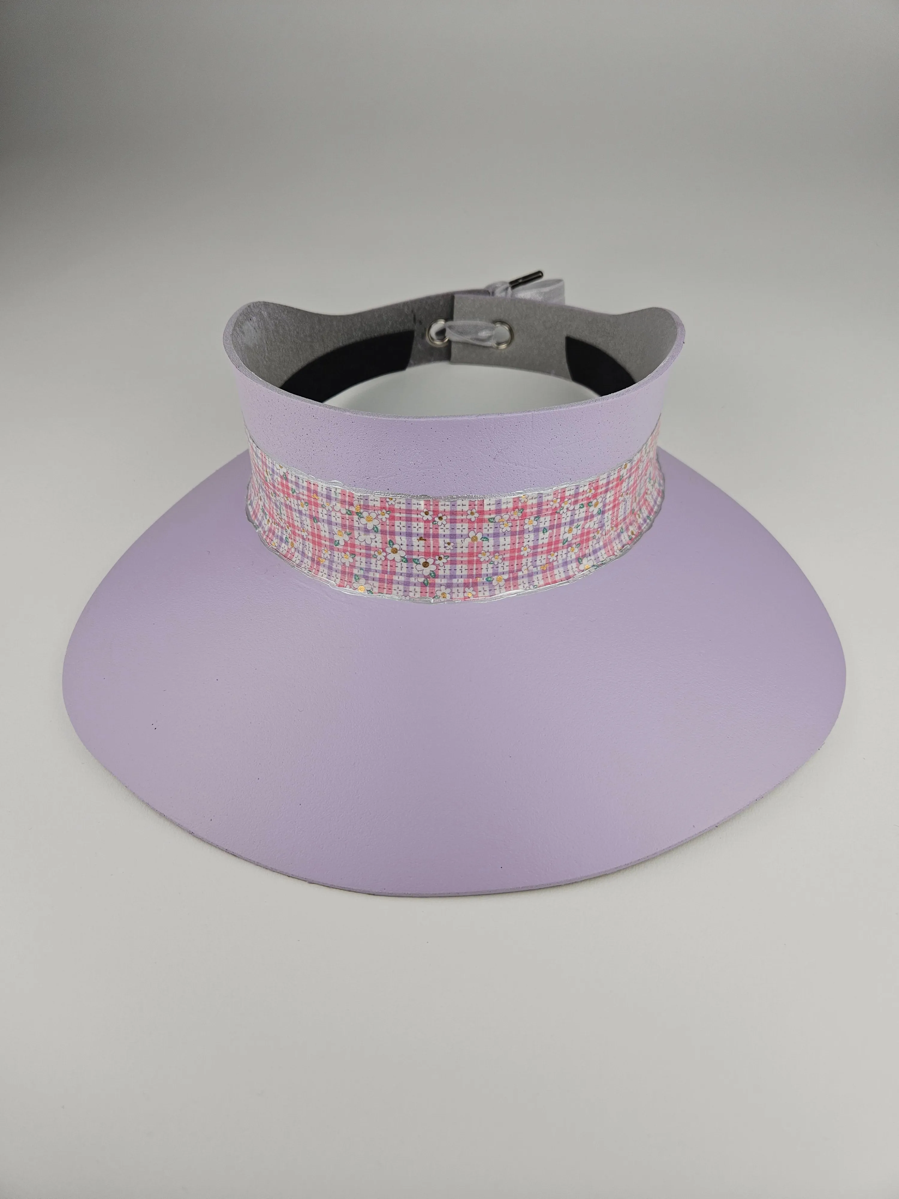 Lilac Purple "LadyEVA" Visor Hat with Multicolor Pastel Plaid Style Band