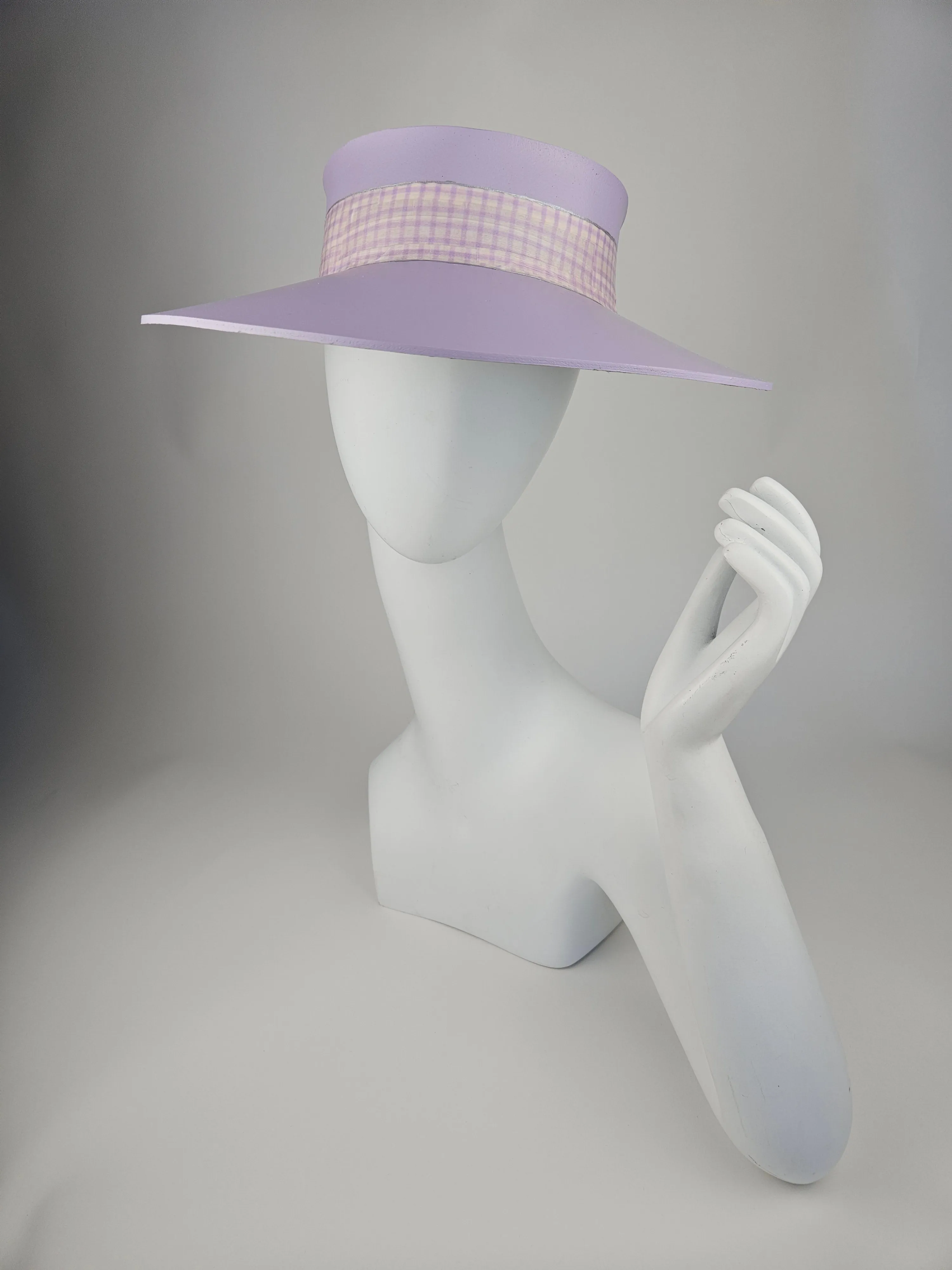 Lilac Purple "LadyEVA" Visor Hat with Plaid Style Lilac Band