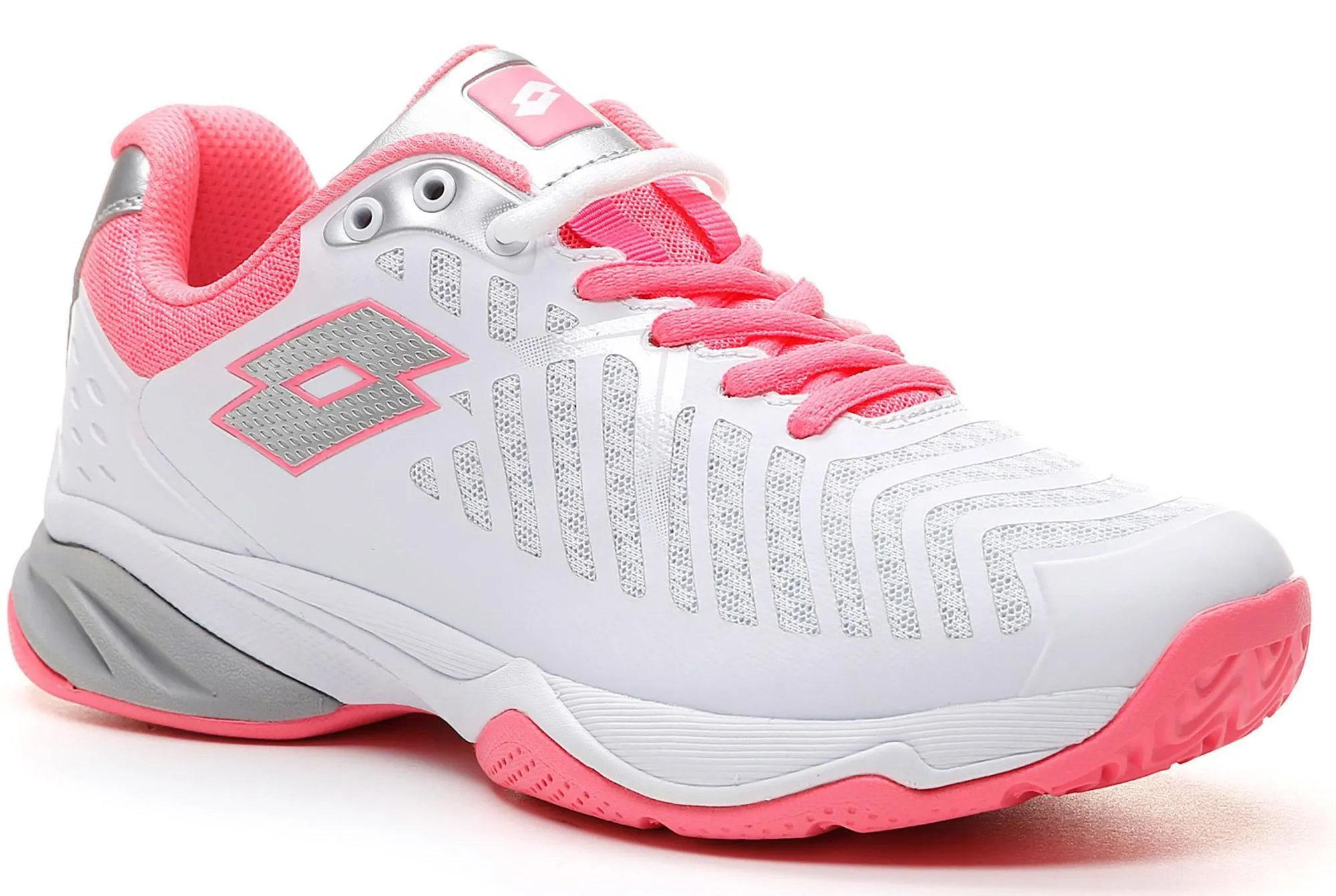 Lotto Space 400 ALR Women's All Court Tennis Shoes White-Silver-Pink