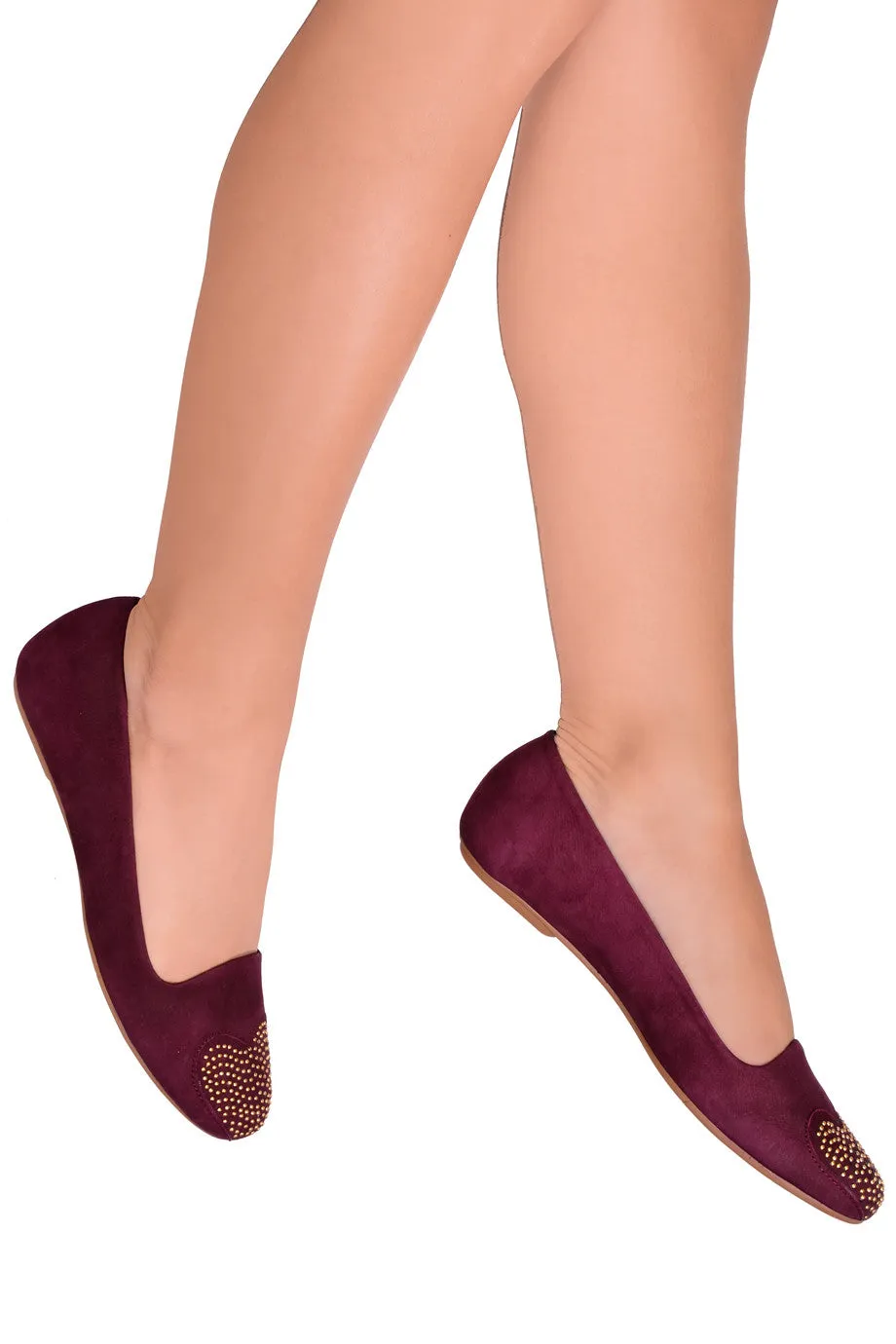 LOVE ME Bordeaux Studded-Toe Ballerinas