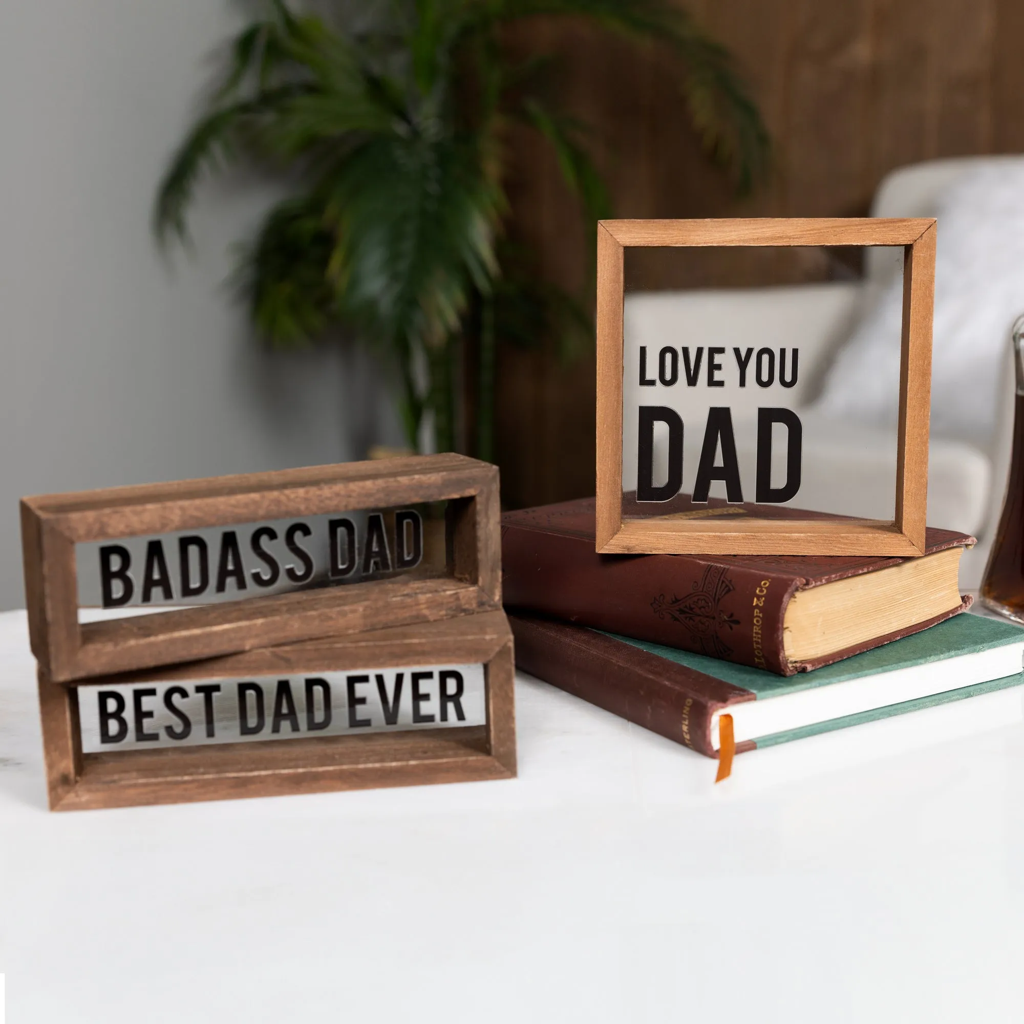 Love You Dad 5" x 5" Wood Framed Glass Plaques