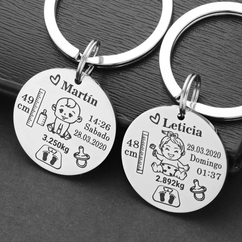 Lovely Personalized Baby Boys Girls Keychain  Name Birth Weight Height For Newborn