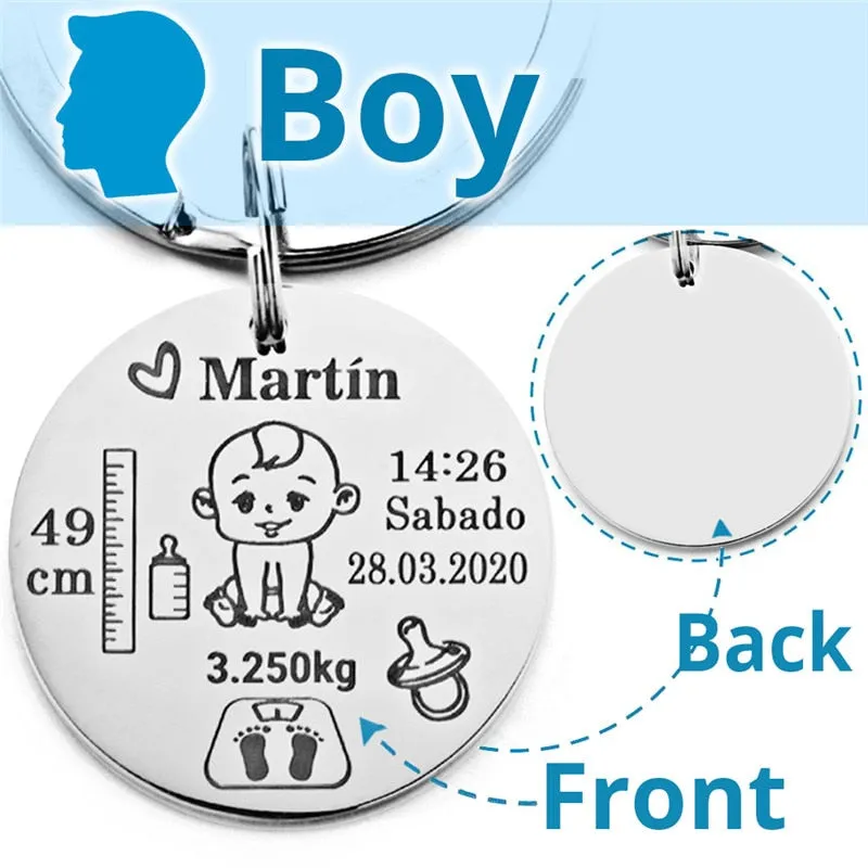 Lovely Personalized Baby Boys Girls Keychain  Name Birth Weight Height For Newborn