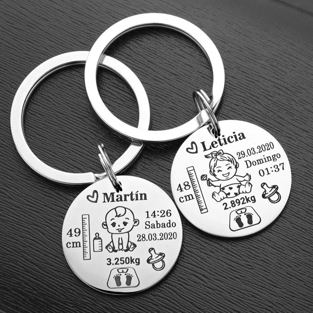 Lovely Personalized Baby Boys Girls Keychain  Name Birth Weight Height For Newborn