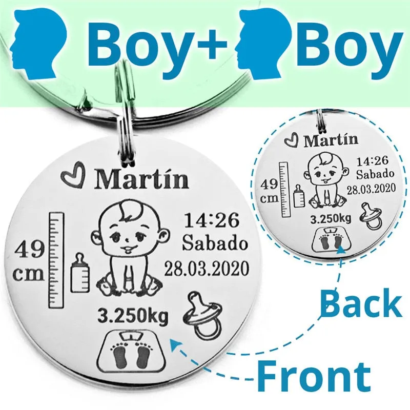 Lovely Personalized Baby Boys Girls Keychain  Name Birth Weight Height For Newborn