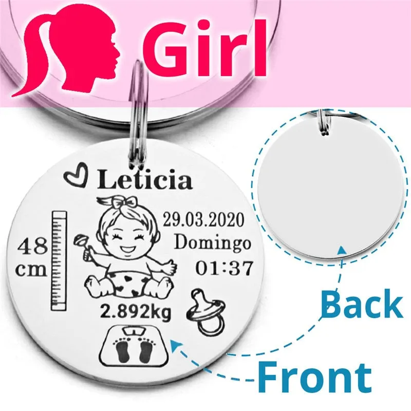 Lovely Personalized Baby Boys Girls Keychain  Name Birth Weight Height For Newborn