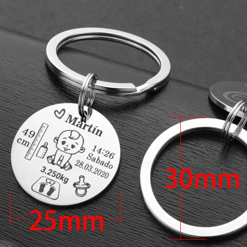 Lovely Personalized Baby Boys Girls Keychain  Name Birth Weight Height For Newborn