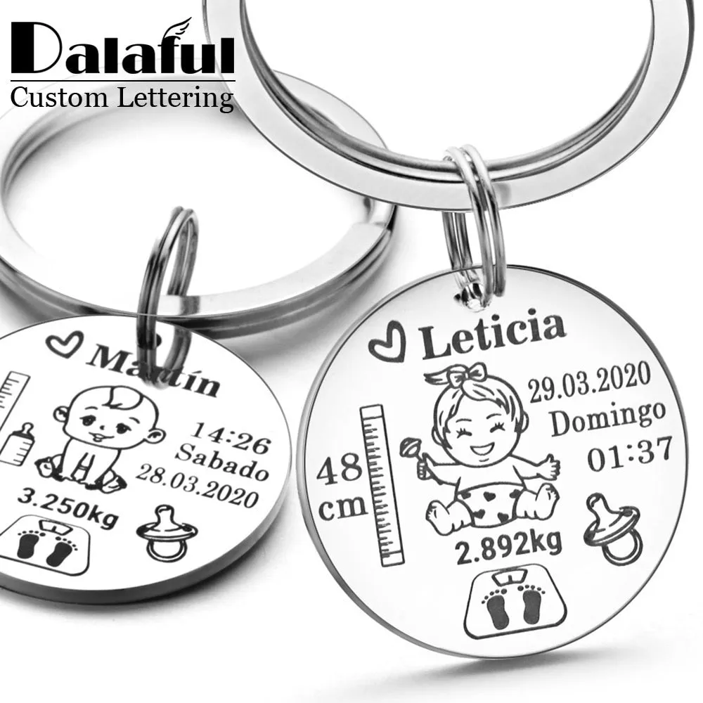 Lovely Personalized Baby Boys Girls Keychain  Name Birth Weight Height For Newborn