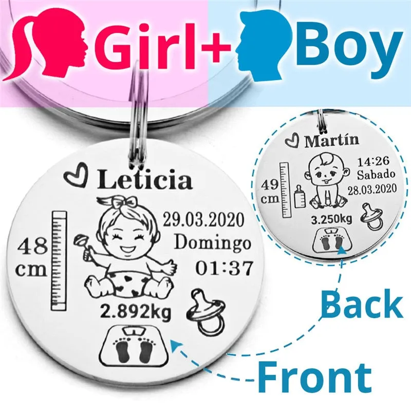 Lovely Personalized Baby Boys Girls Keychain  Name Birth Weight Height For Newborn