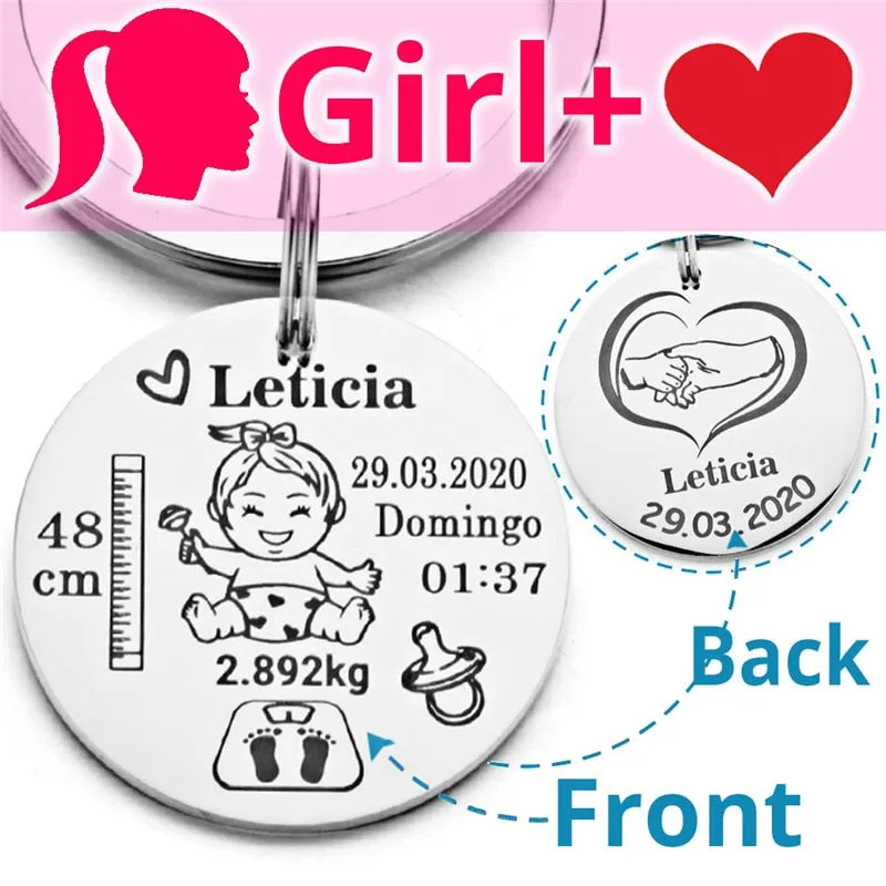 Lovely Personalized Baby Boys Girls Keychain  Name Birth Weight Height For Newborn