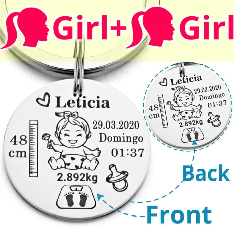 Lovely Personalized Baby Boys Girls Keychain  Name Birth Weight Height For Newborn