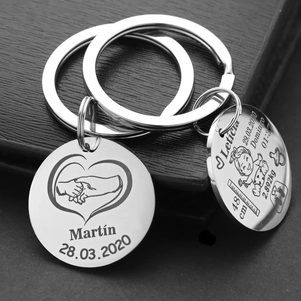 Lovely Personalized Baby Boys Girls Keychain  Name Birth Weight Height For Newborn