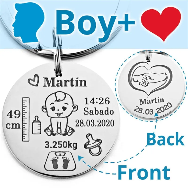 Lovely Personalized Baby Boys Girls Keychain  Name Birth Weight Height For Newborn